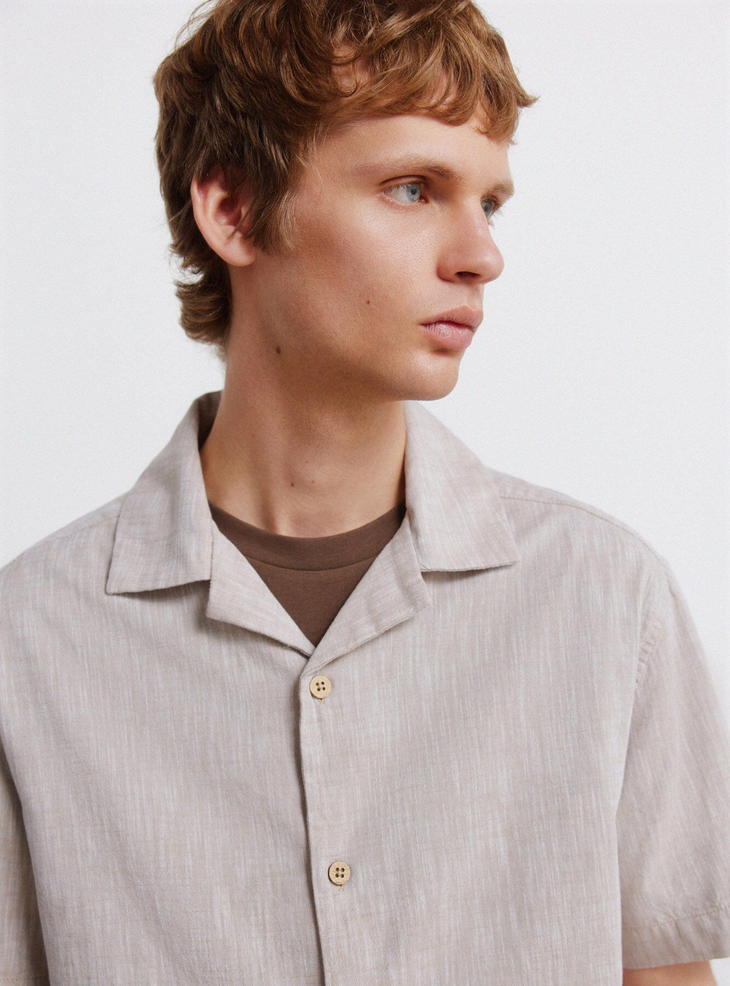 Camisa Bowling Efecto Lino Manga Corta-2