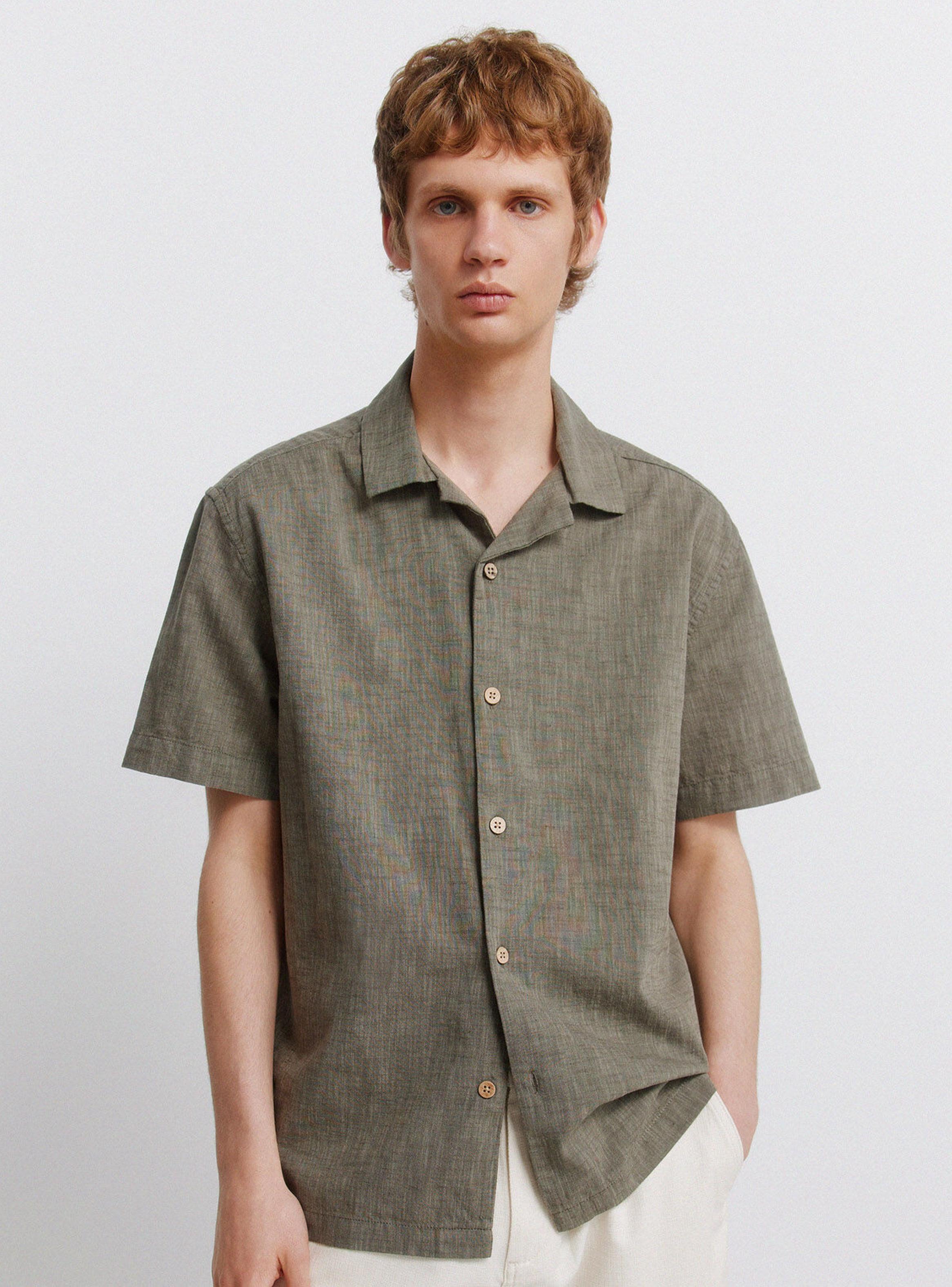 Camisa Bowling Efecto Lino Manga Corta-0