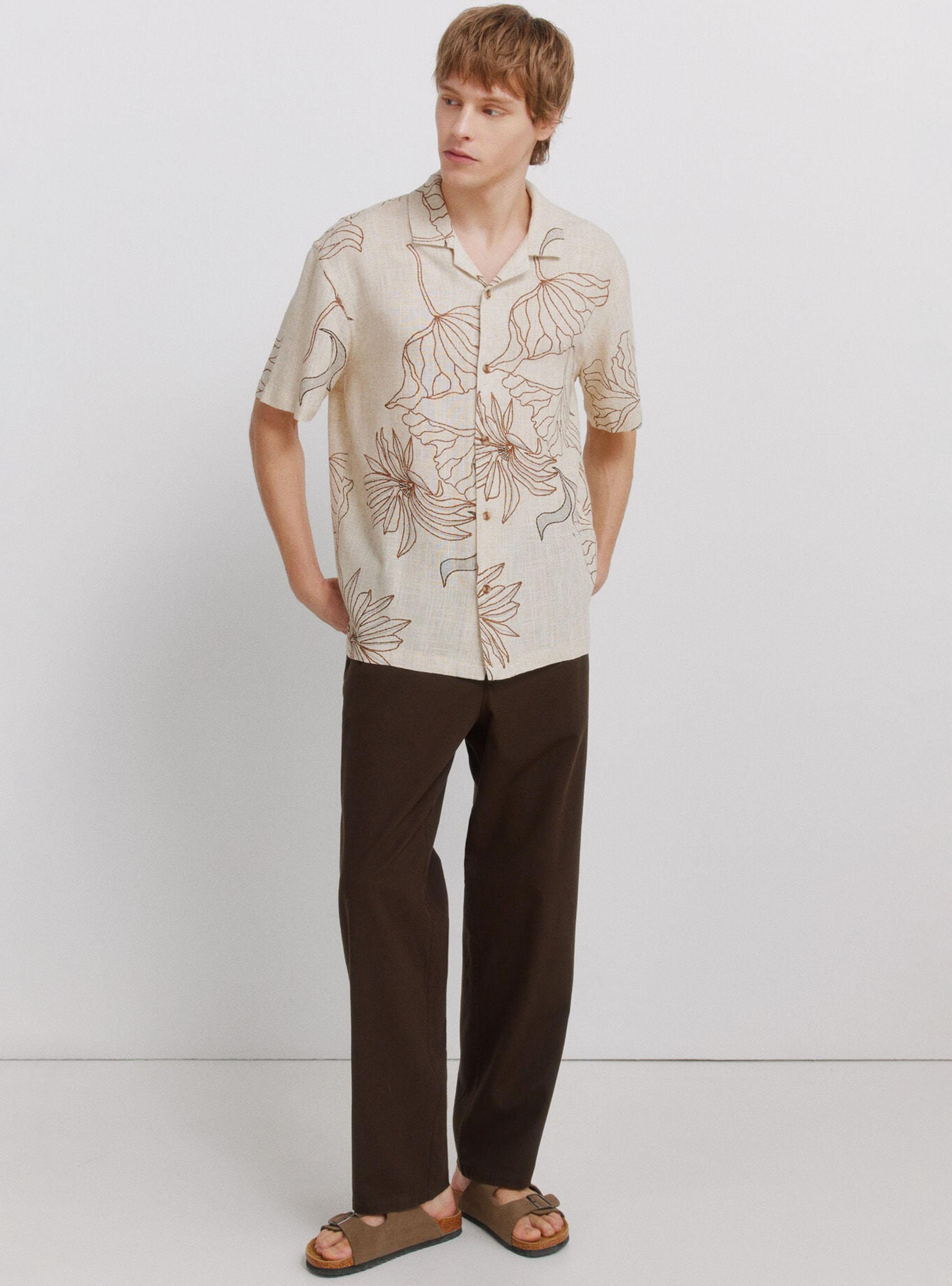 Camisa Manga Corta Estampada Lino-4