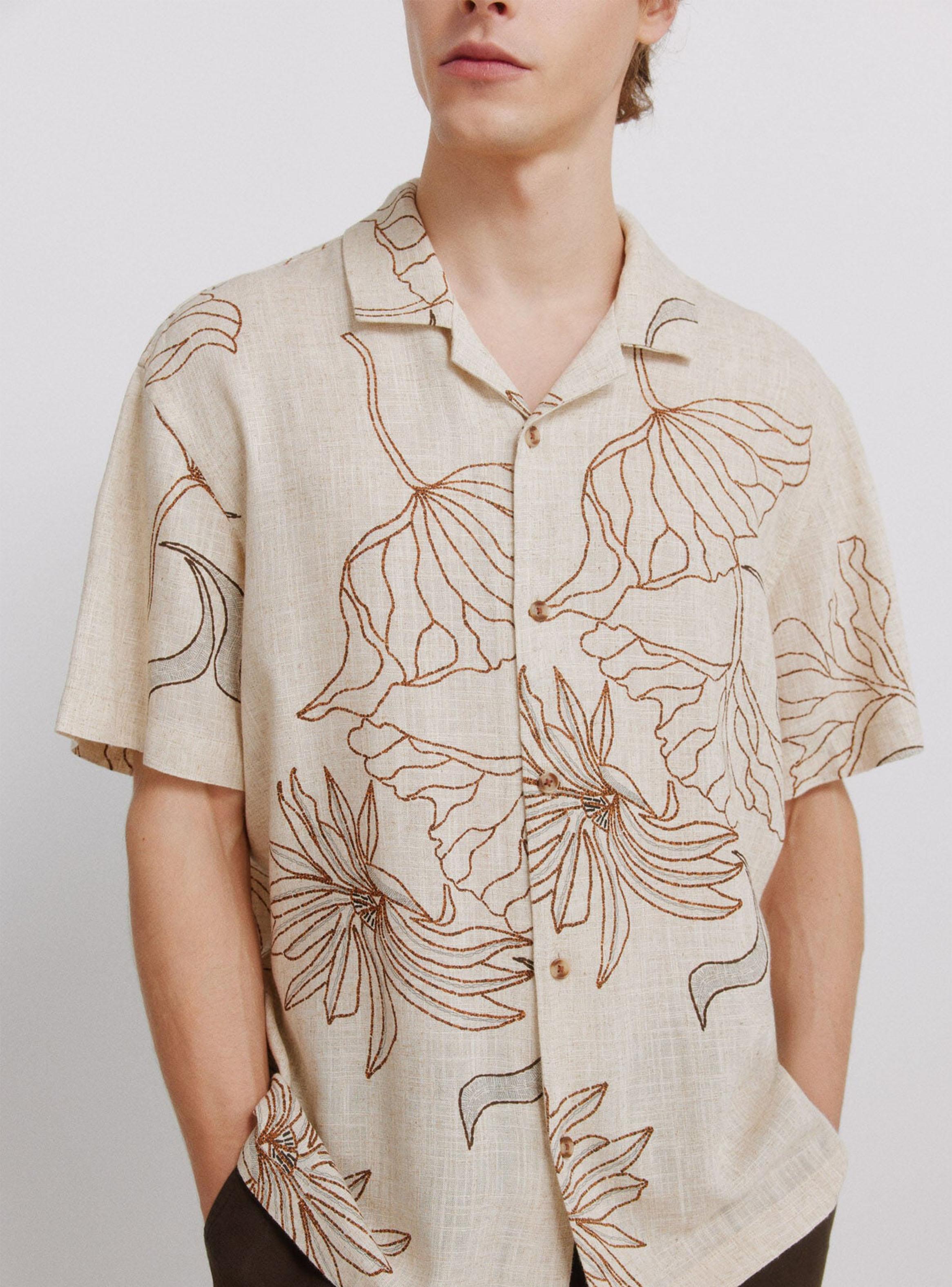 Camisa Manga Corta Estampada Lino-3