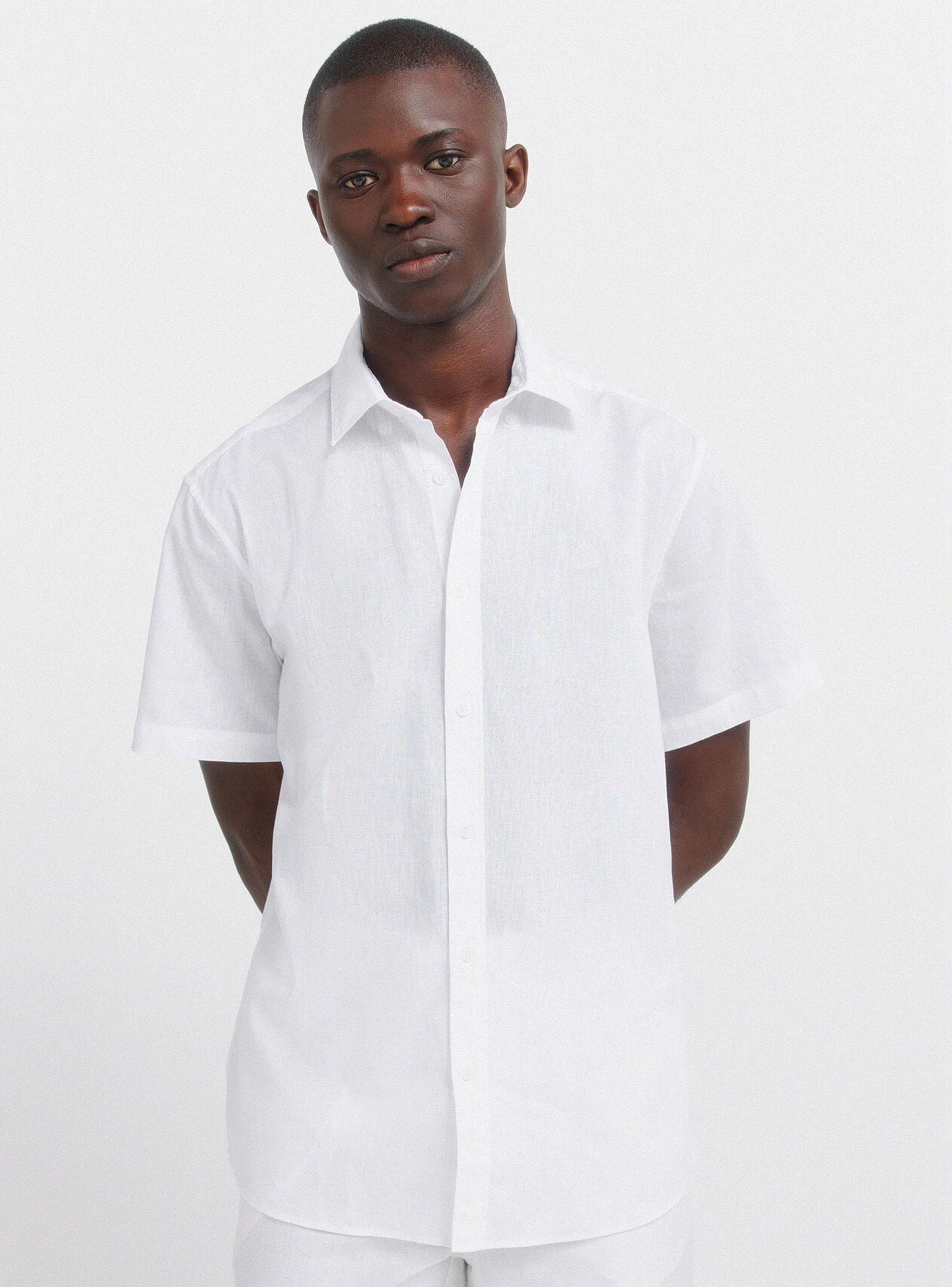 Camisa Manga Corta Lino Logo Bordado-0