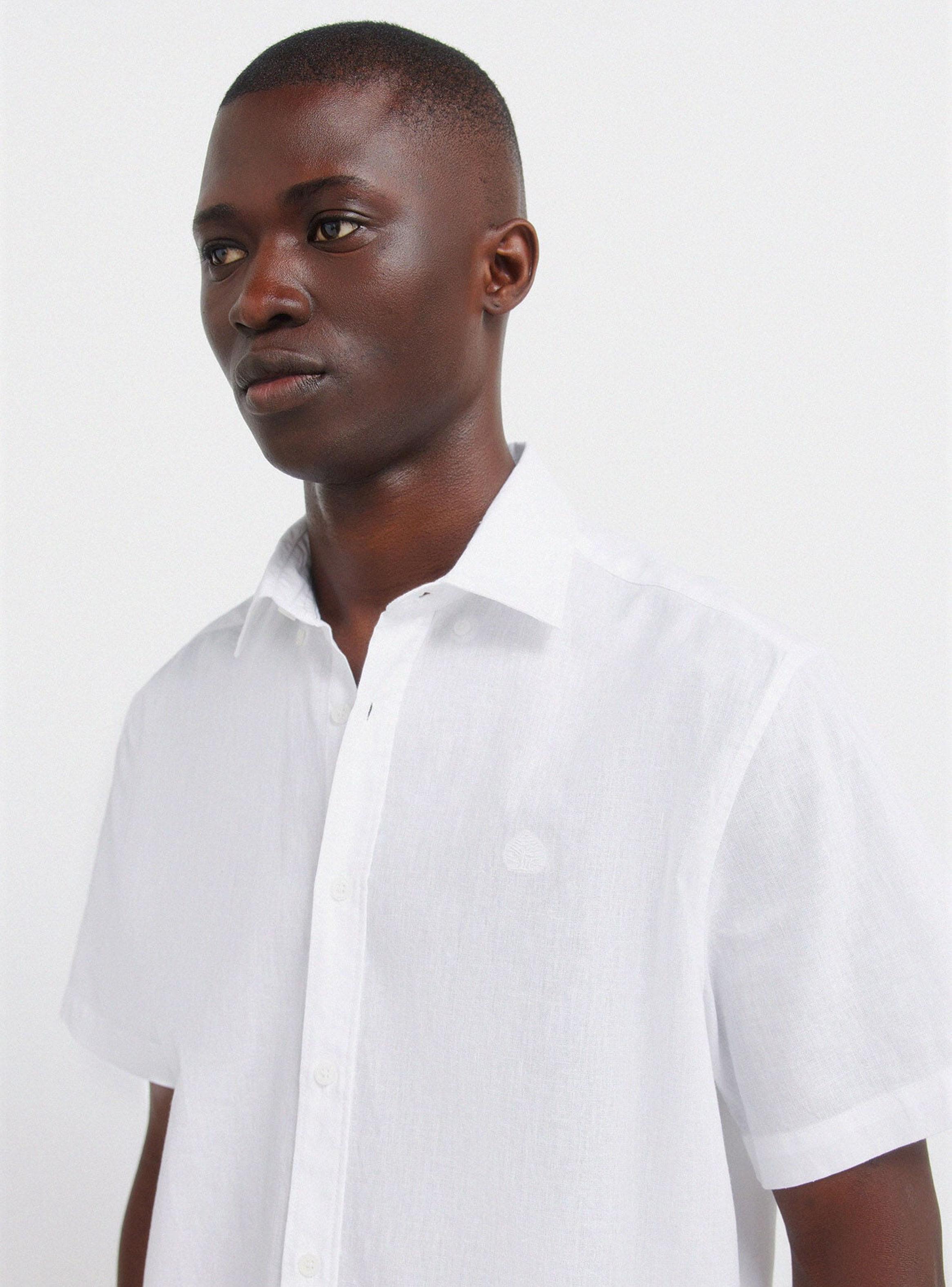 Camisa Manga Corta Lino Logo Bordado-2