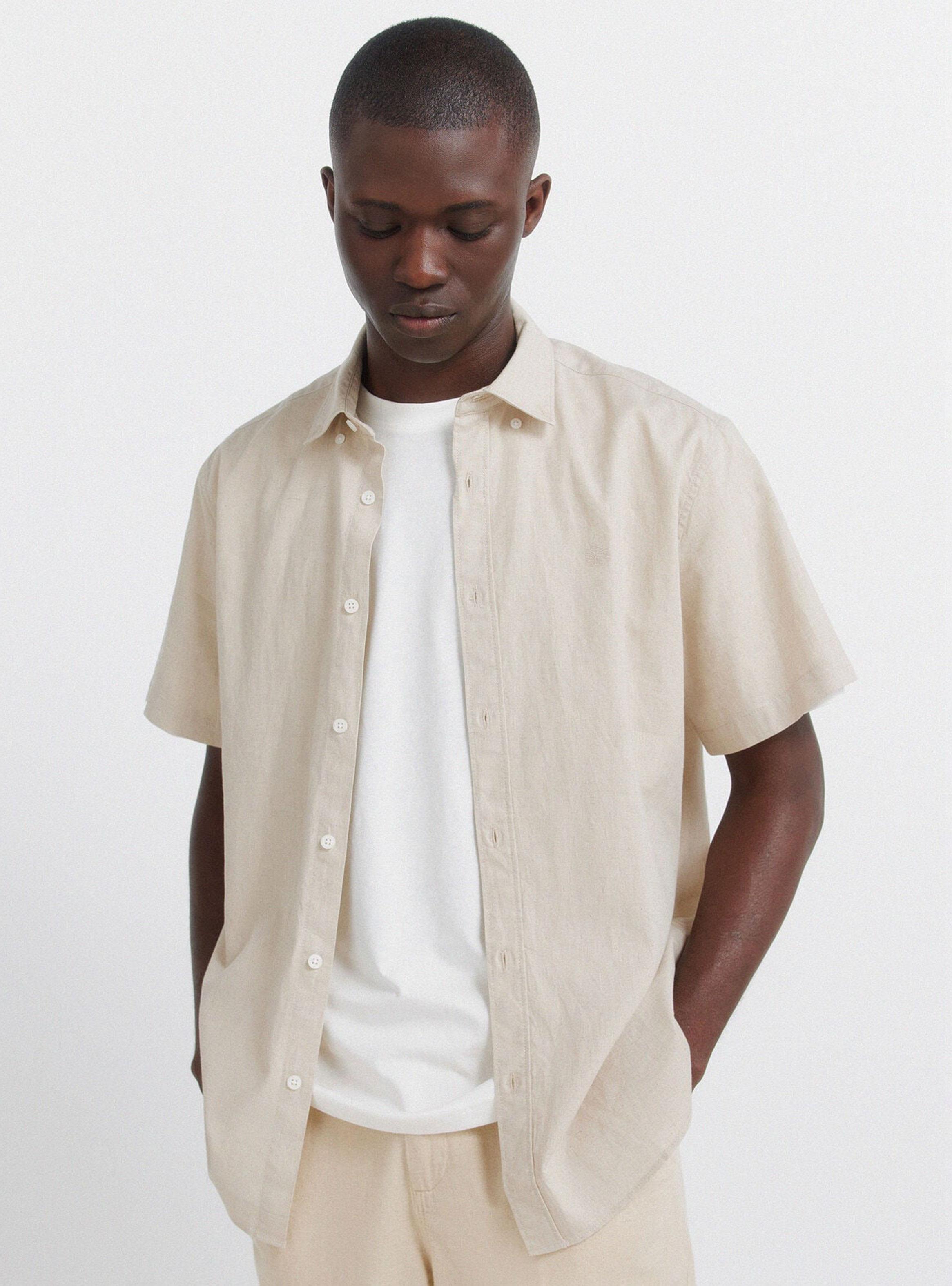 Camisa Manga Corta Lino Logo Bordado-0