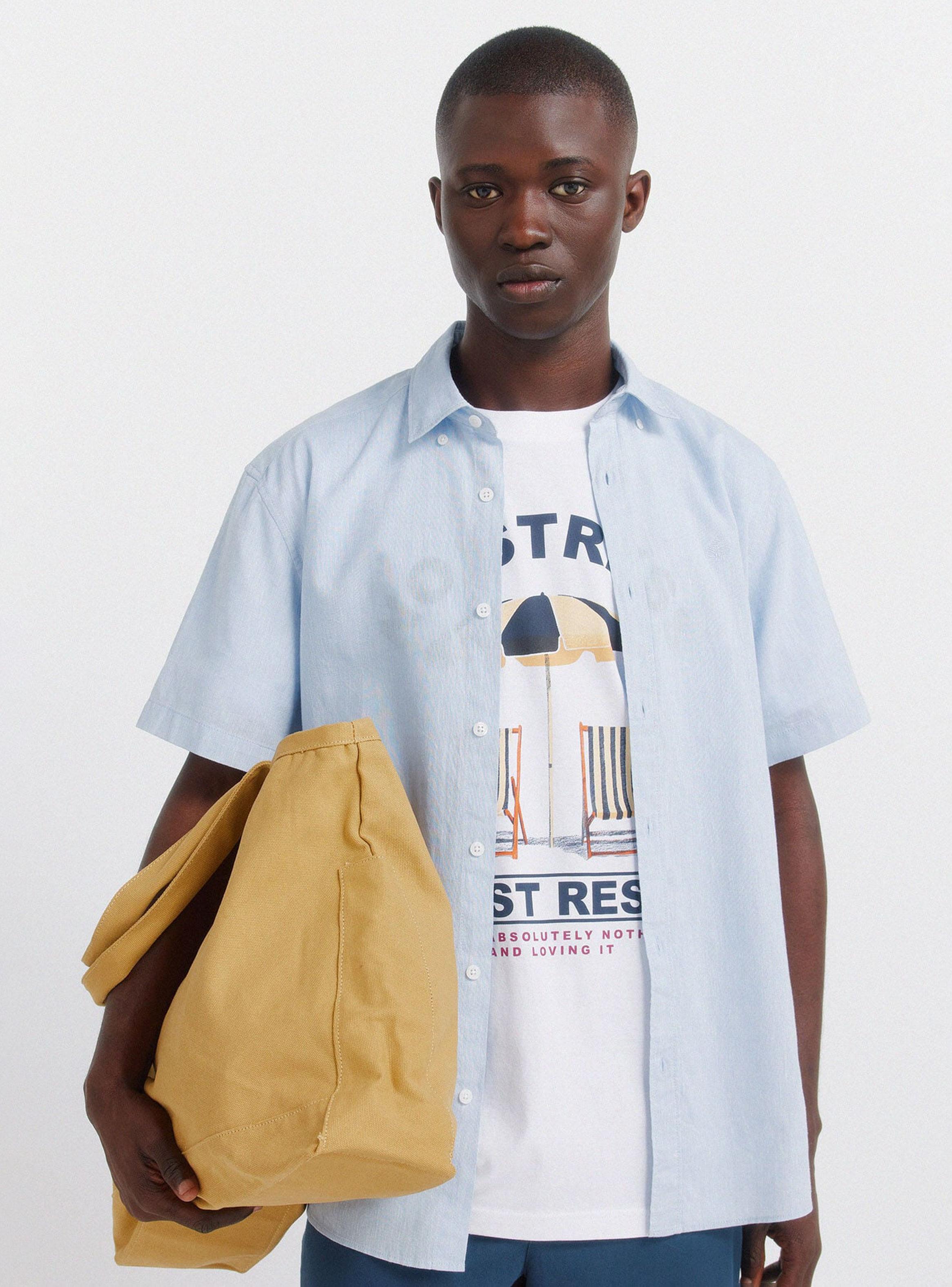 Camisa Manga Corta Lino Logo Bordado-0