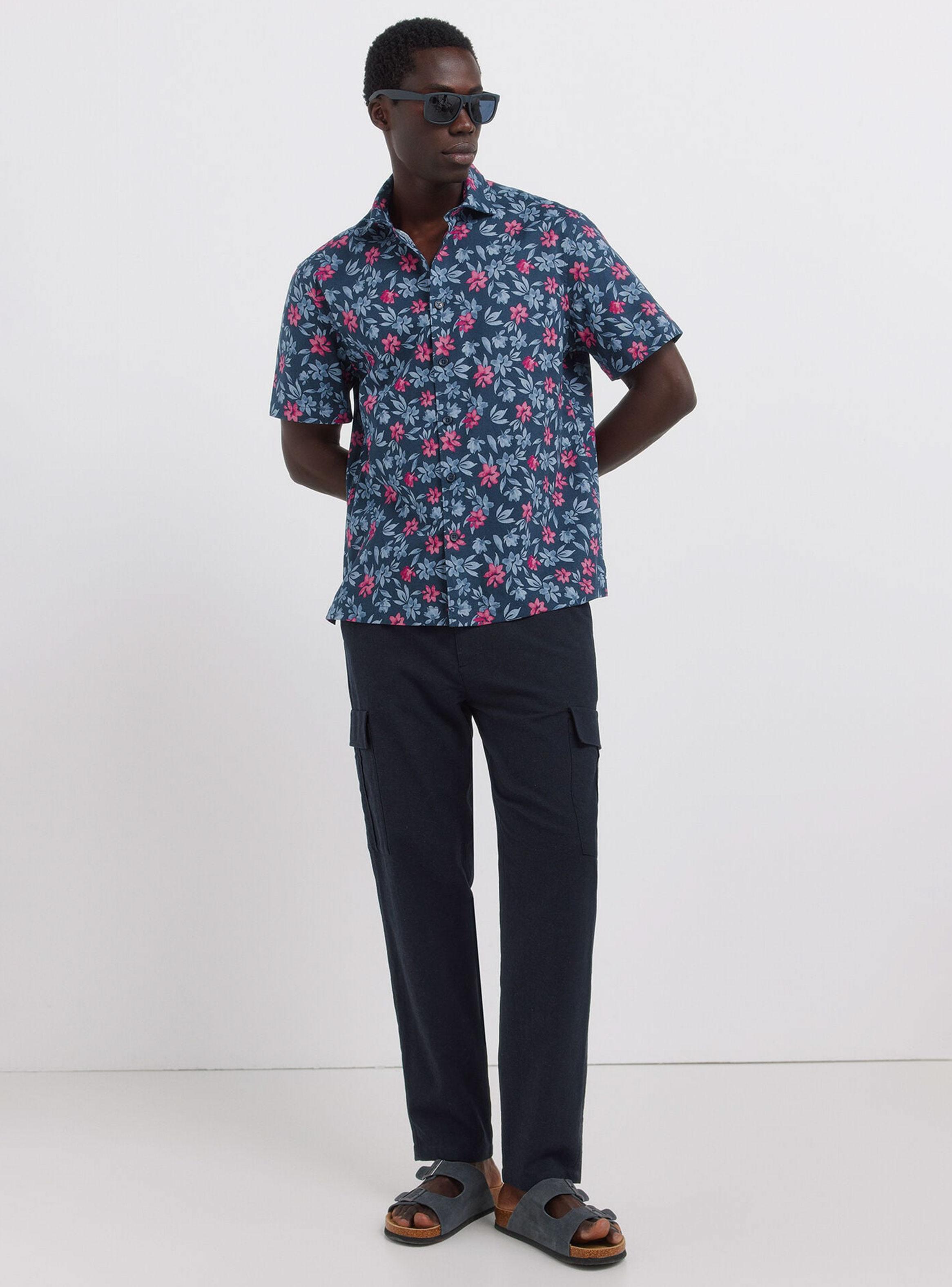 Camisa Manga Corta Lino Estampada-3