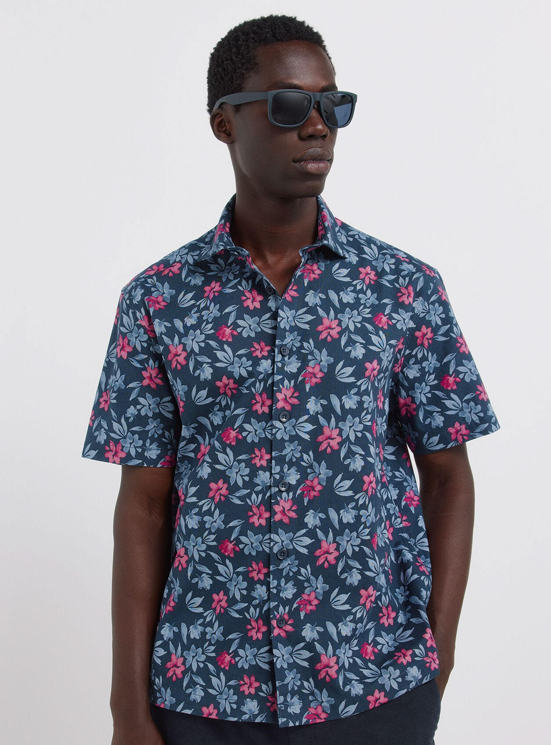 Camisa Manga Corta Lino Estampada-0