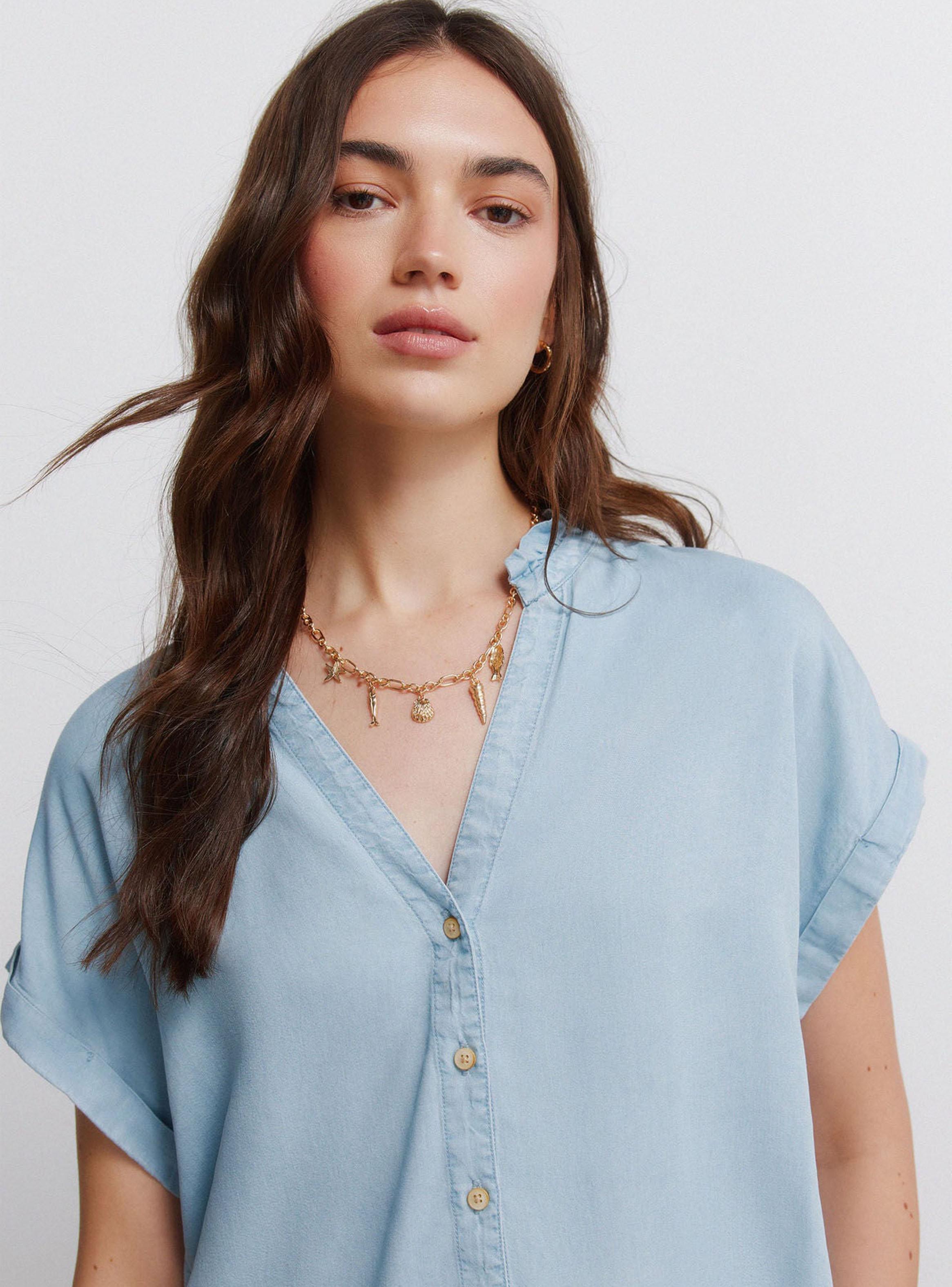 Blusa Denim Cuello Mao-2