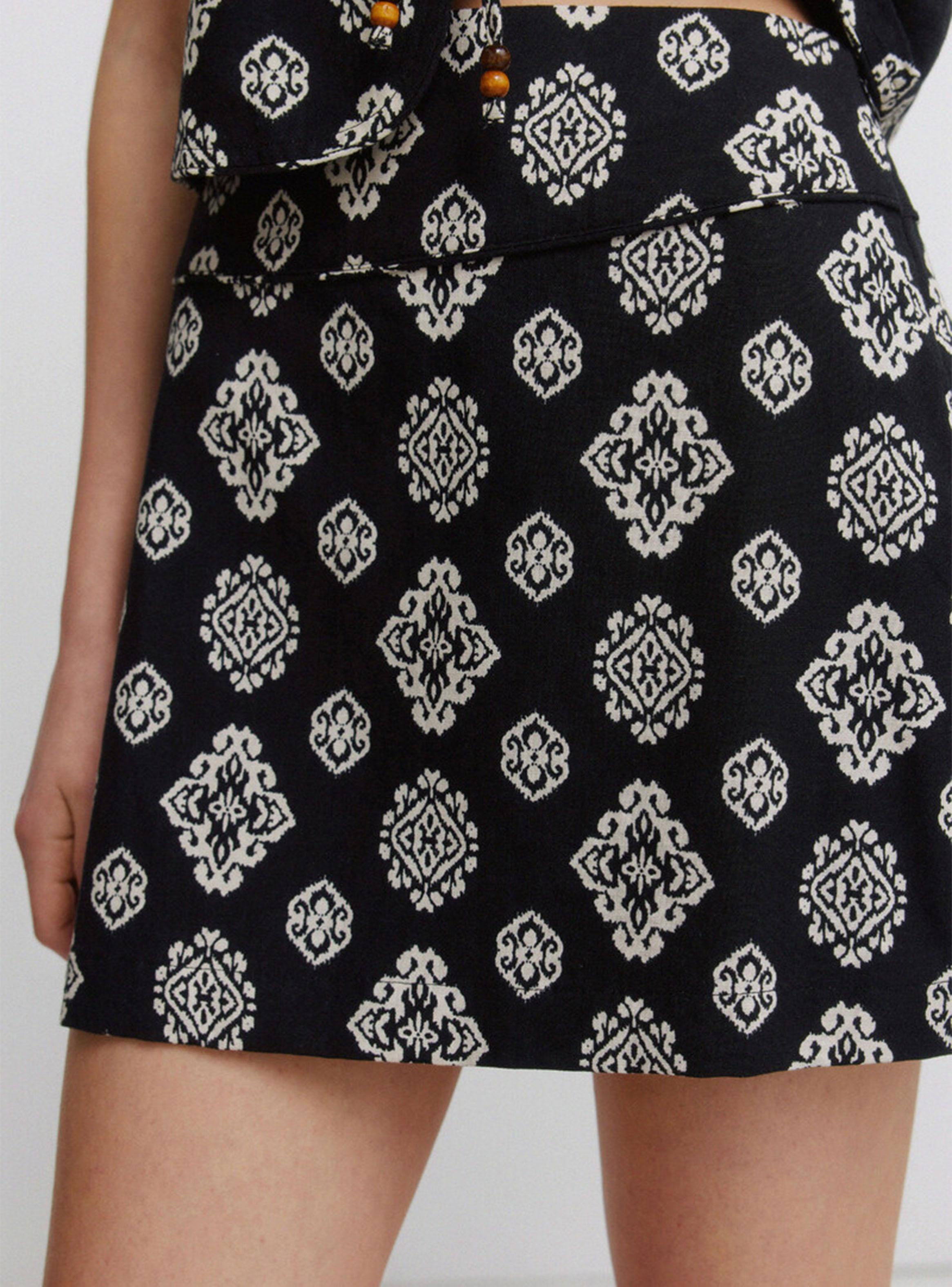 Falda Mini Estampado Étnico Lino-2