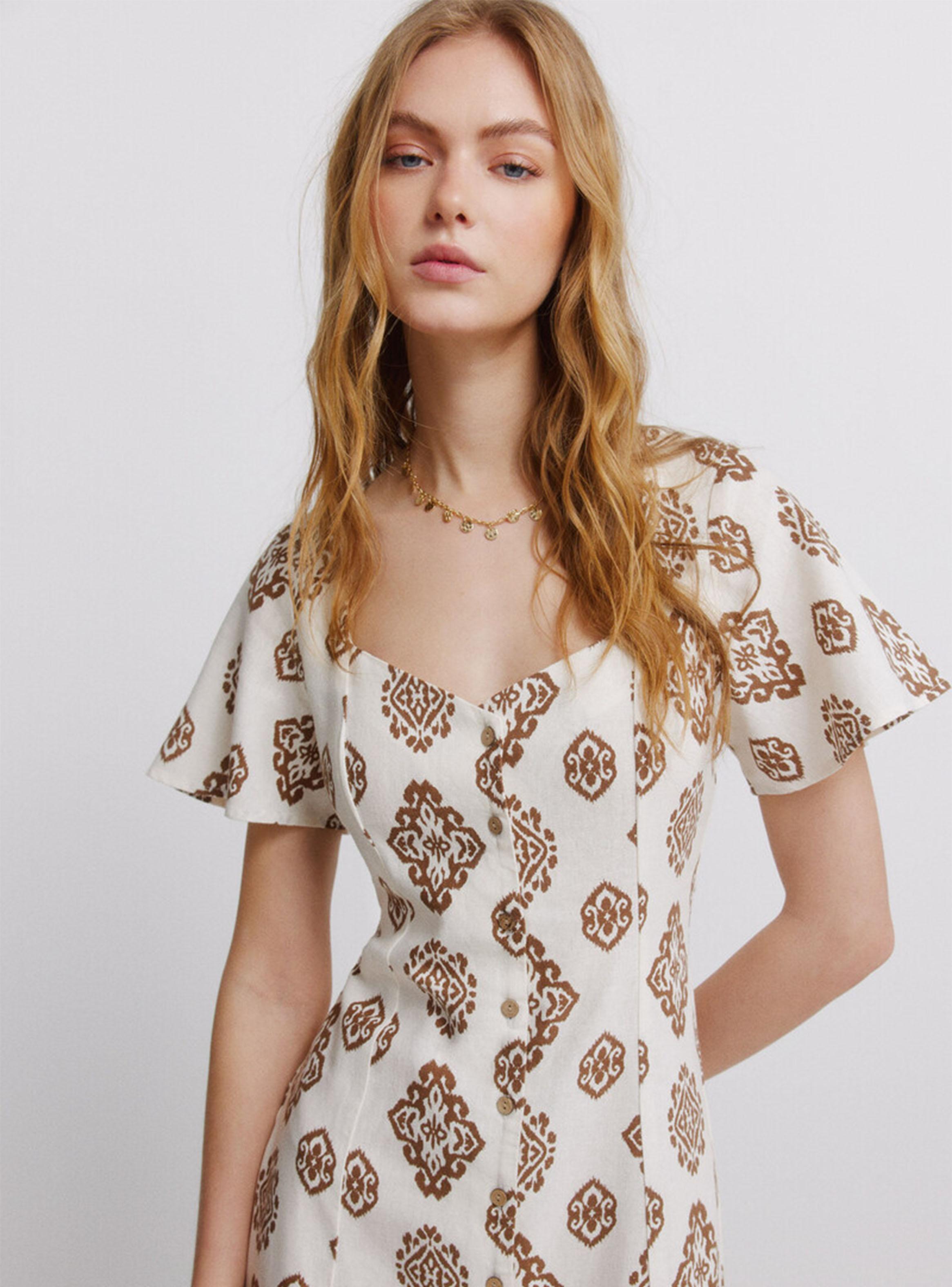 Vestido Camisero Estampado de Lino-3