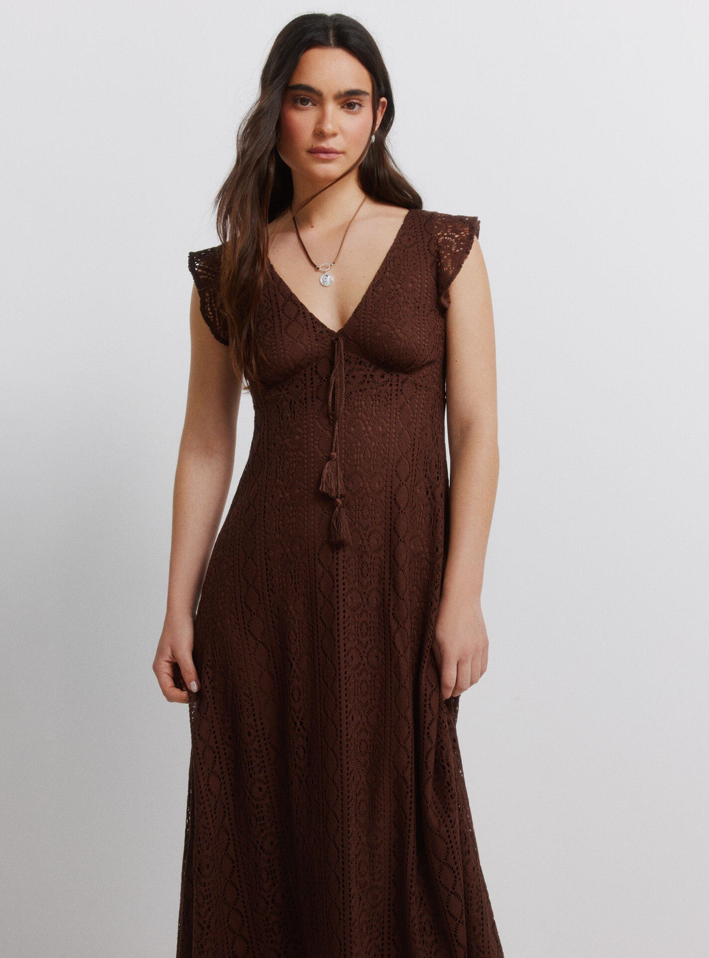 Vestido Midi Manga Corta Volantes-2