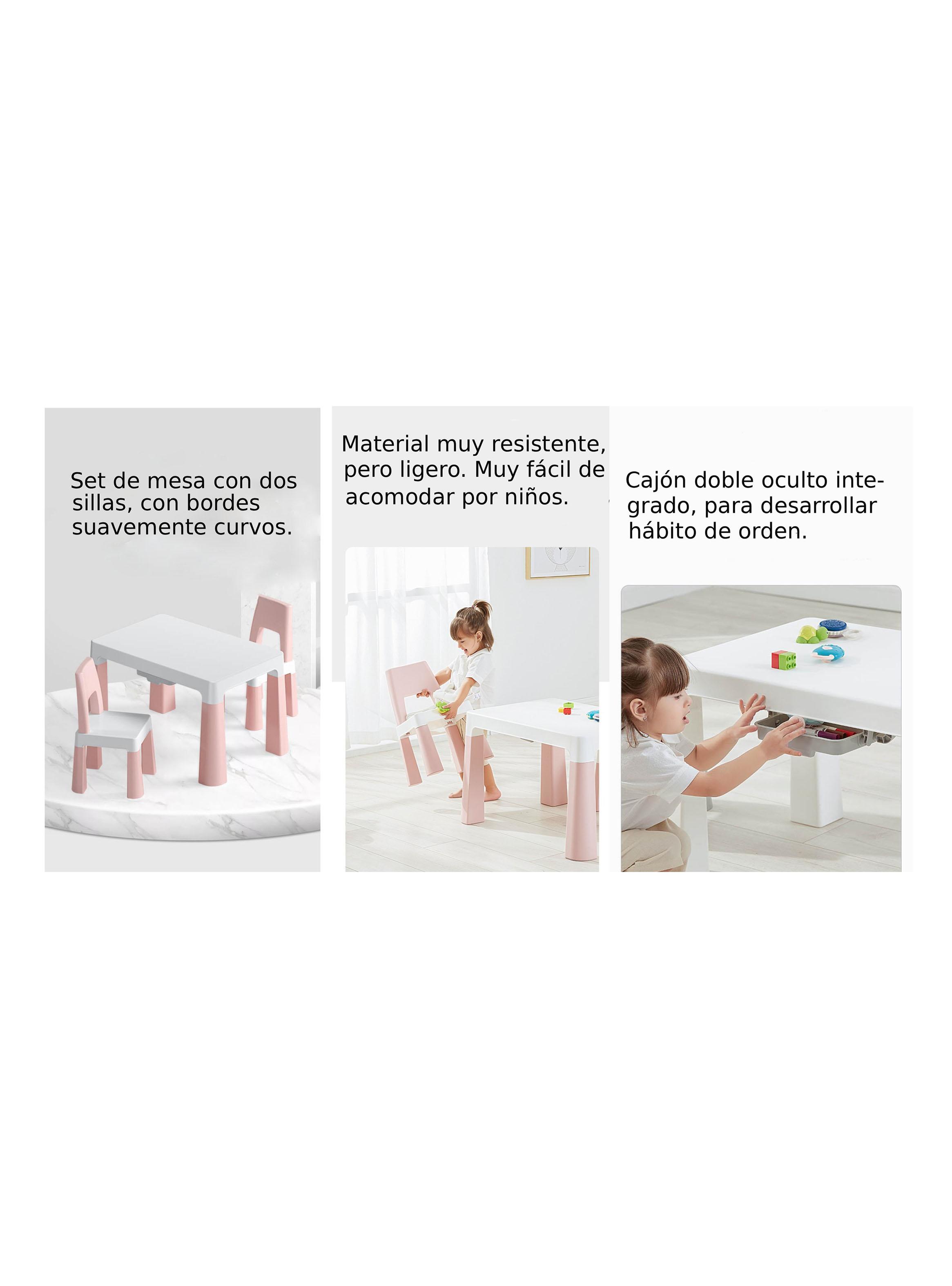 Set Mesa Infantil con 2 Sillas y Cajones Rosado-2