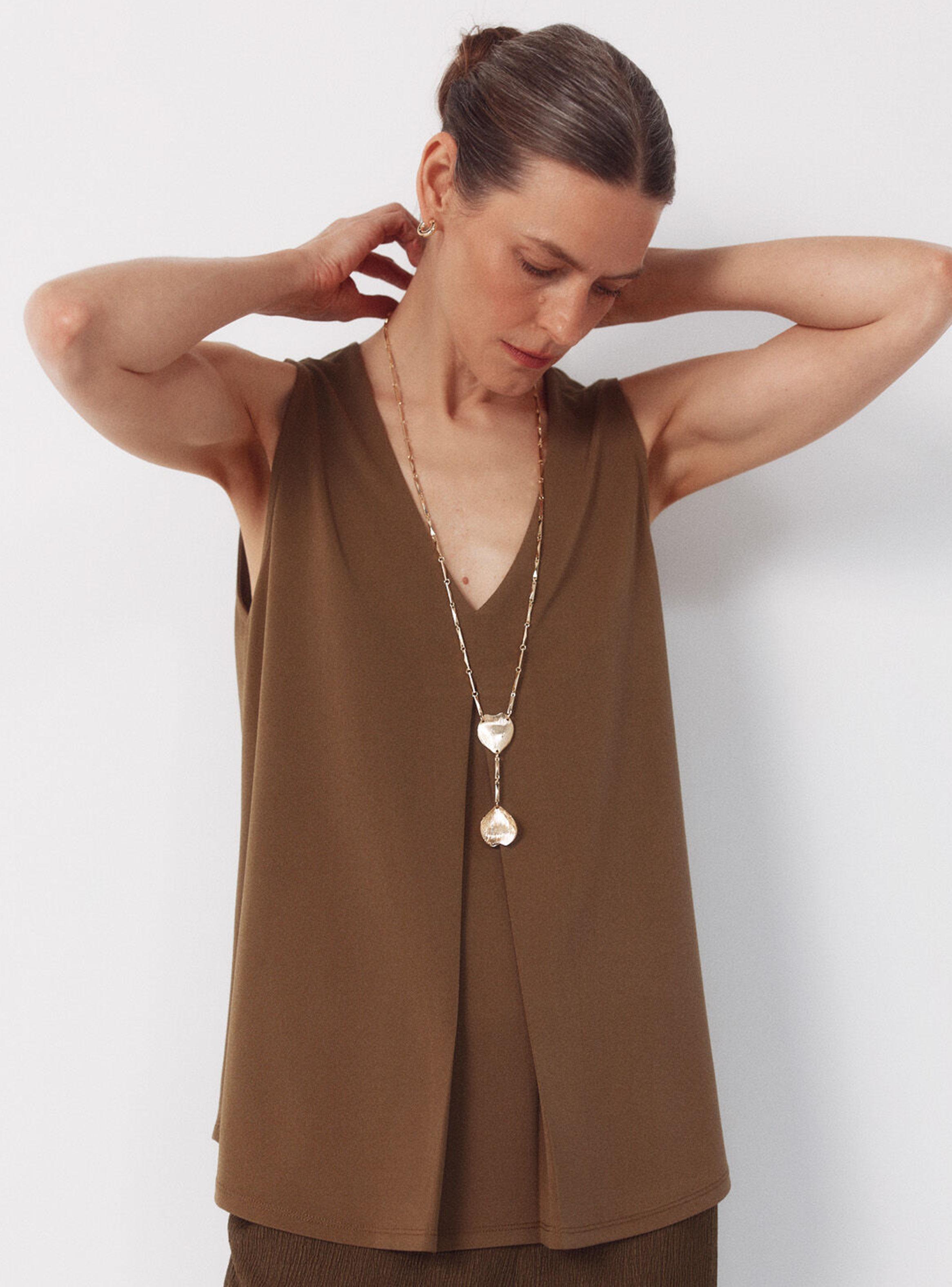 Top Largo Pliegue Cuello V-0