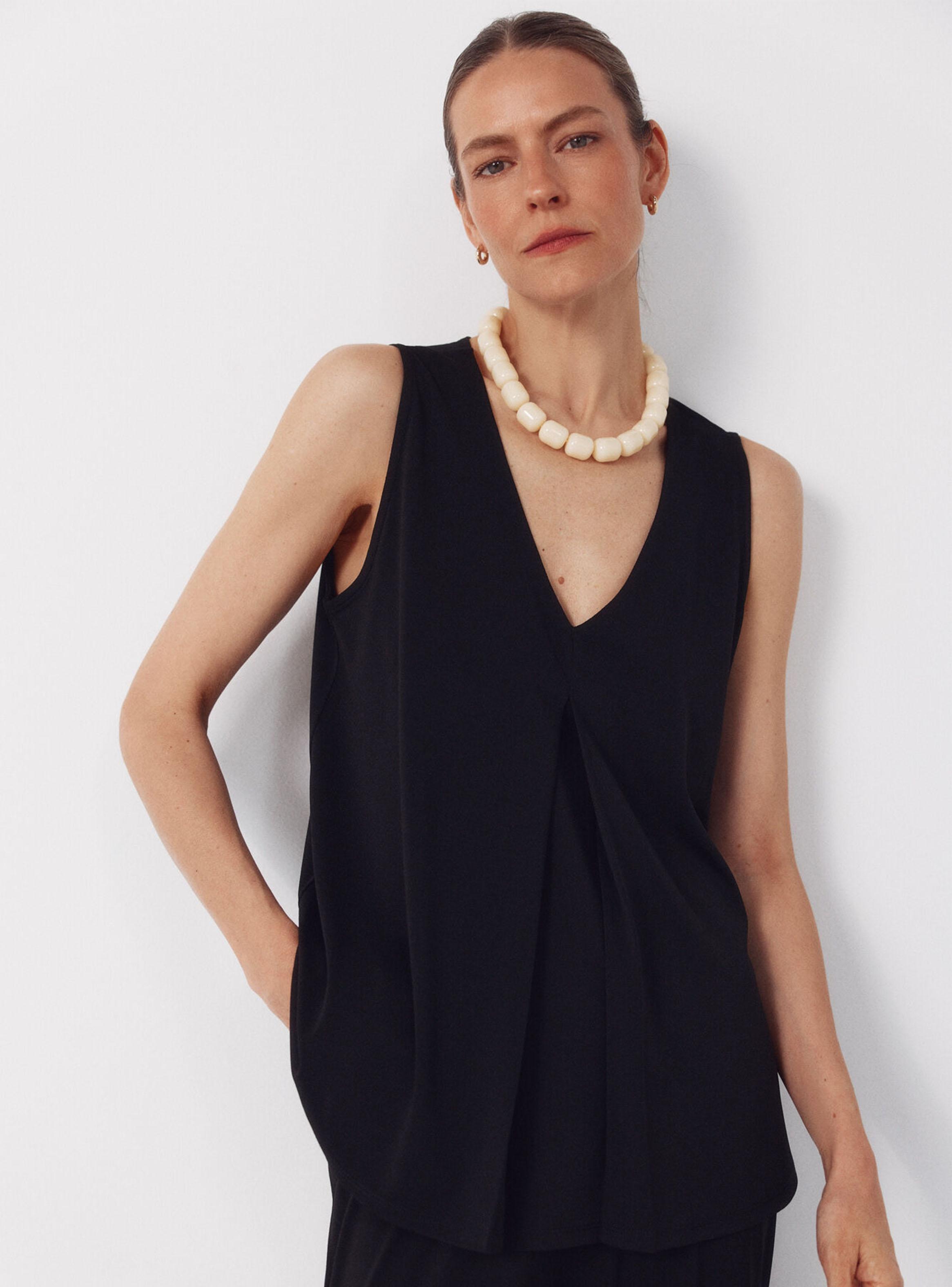 Top Largo Pliegue Cuello V-0