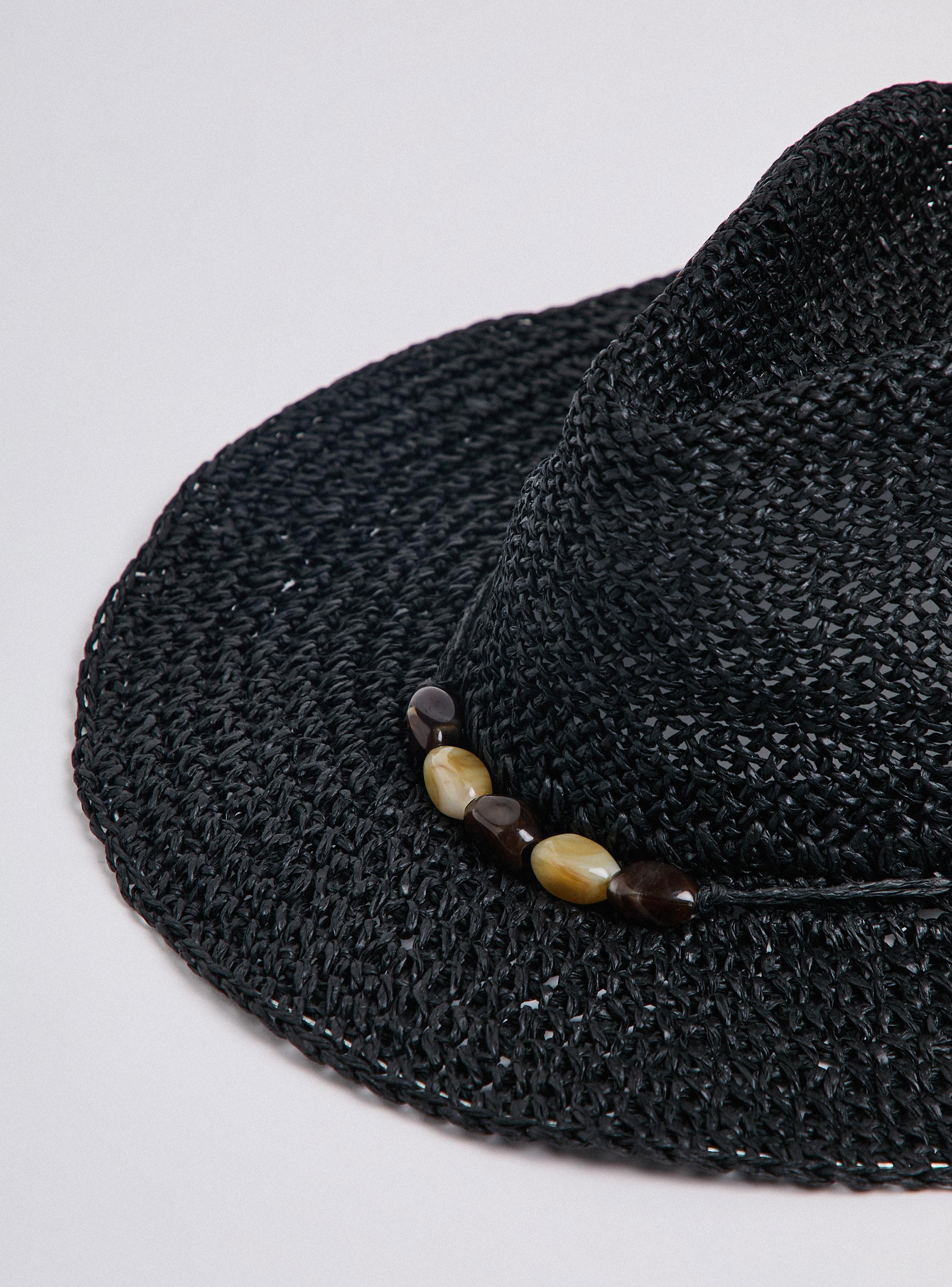 Sombrero con Detalle de Piedras de Colores Papel Raffia-2