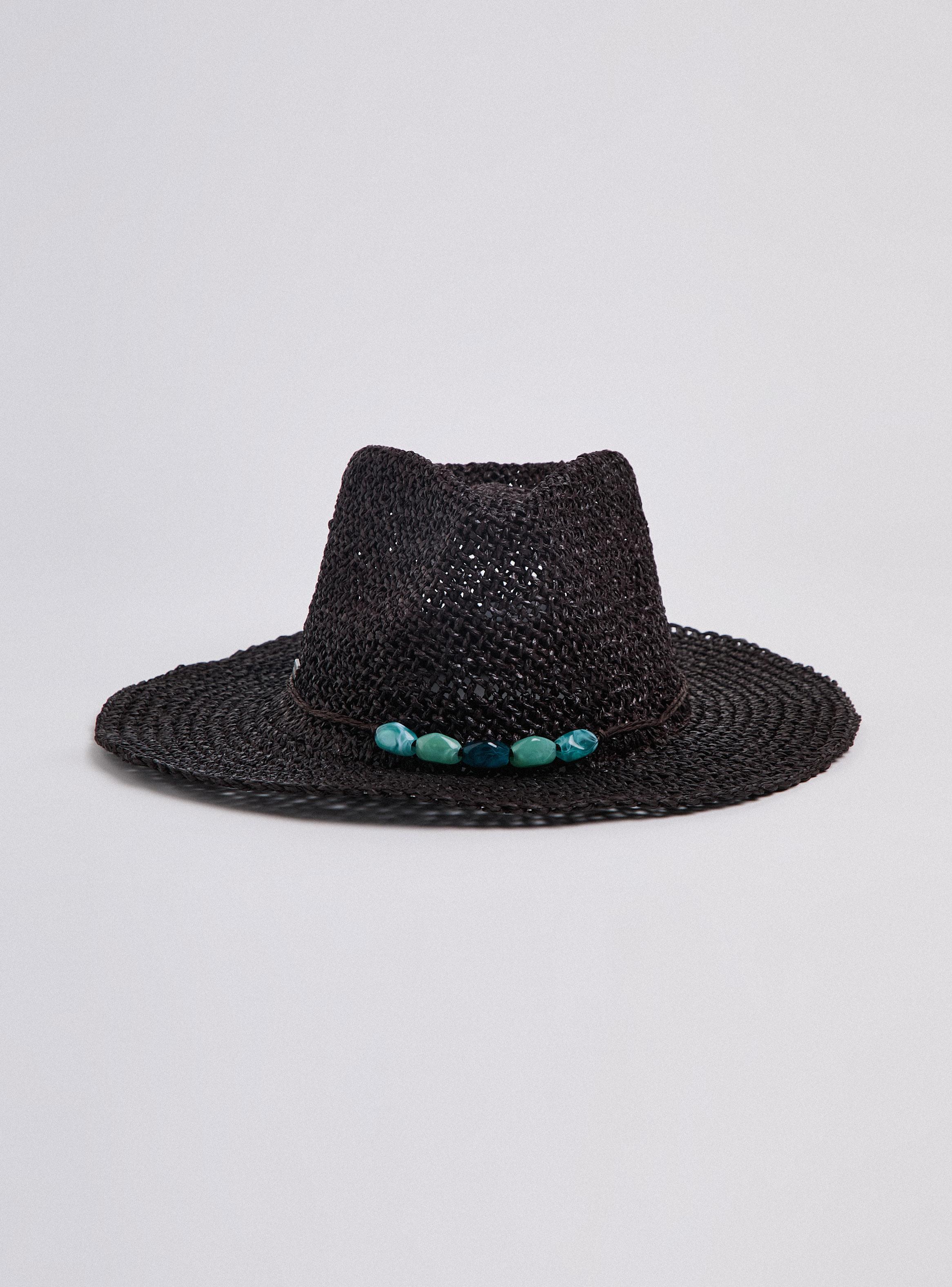 Sombrero con Detalle de Piedras de Colores Papel Raffia-0