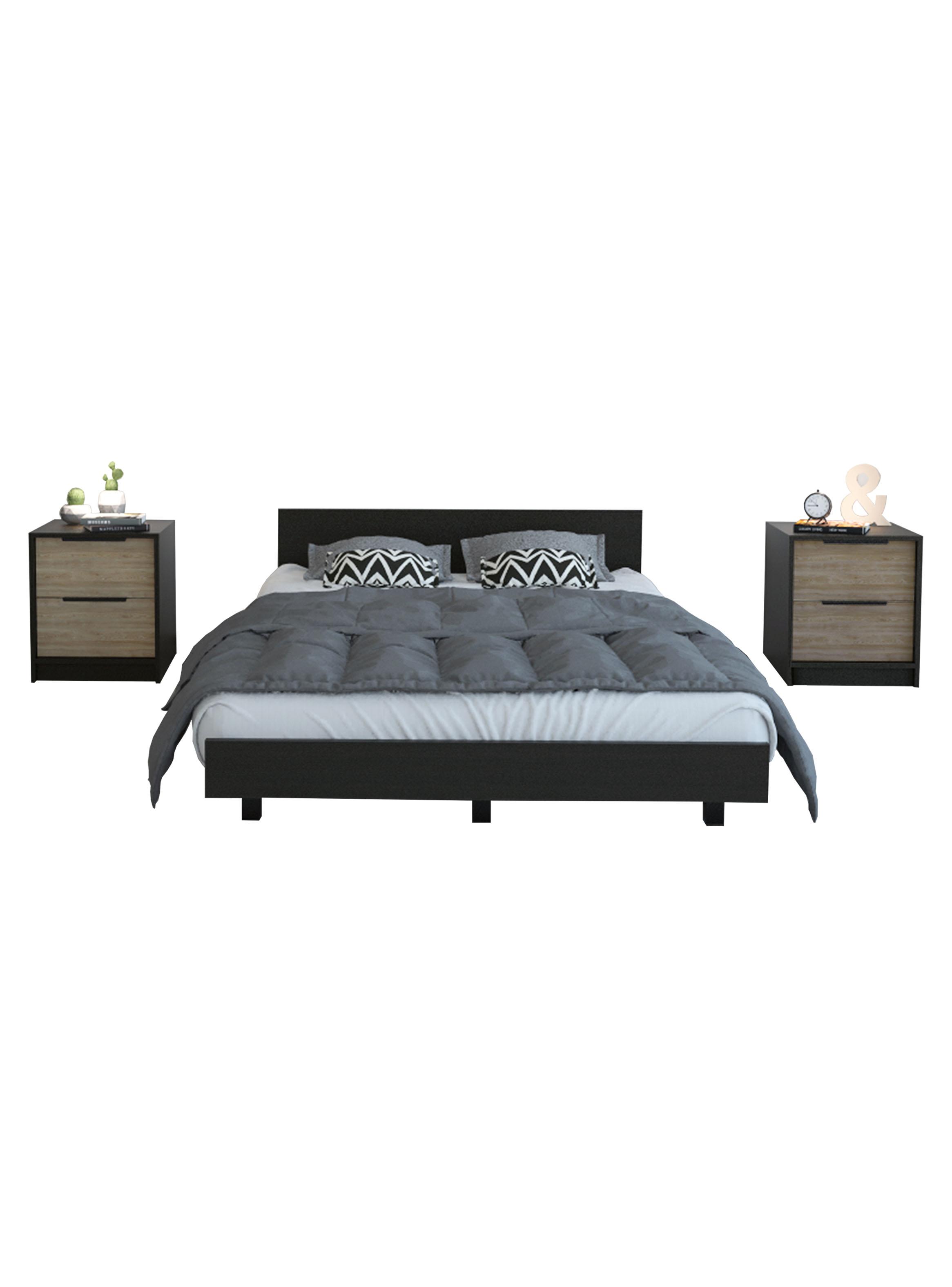 Base de Cama 2 Plazas + 2 Veladores Kaia Wengue-Miel-4
