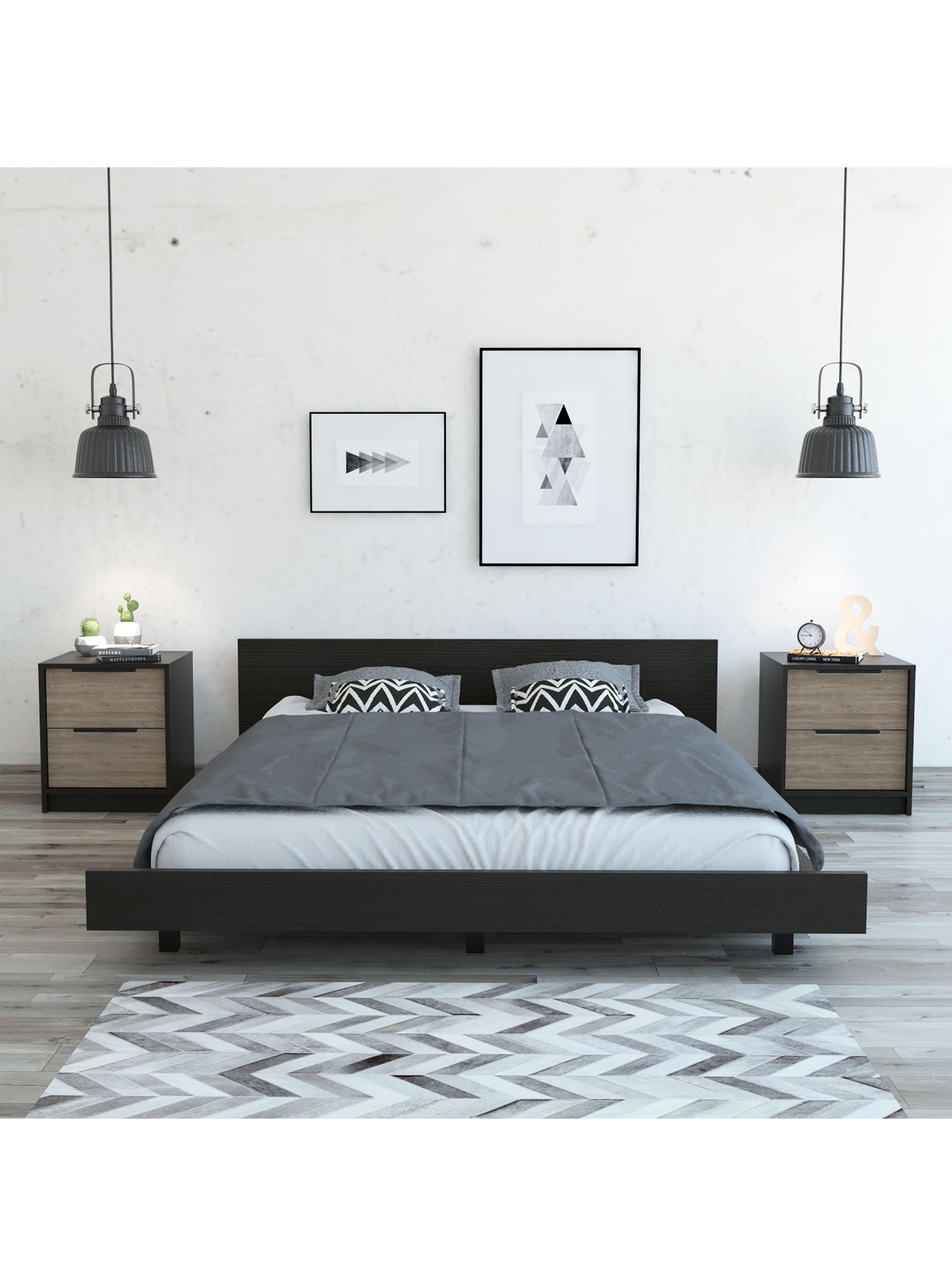 Base de Cama 2 Plazas + 2 Veladores Kaia Wengue-Miel-5