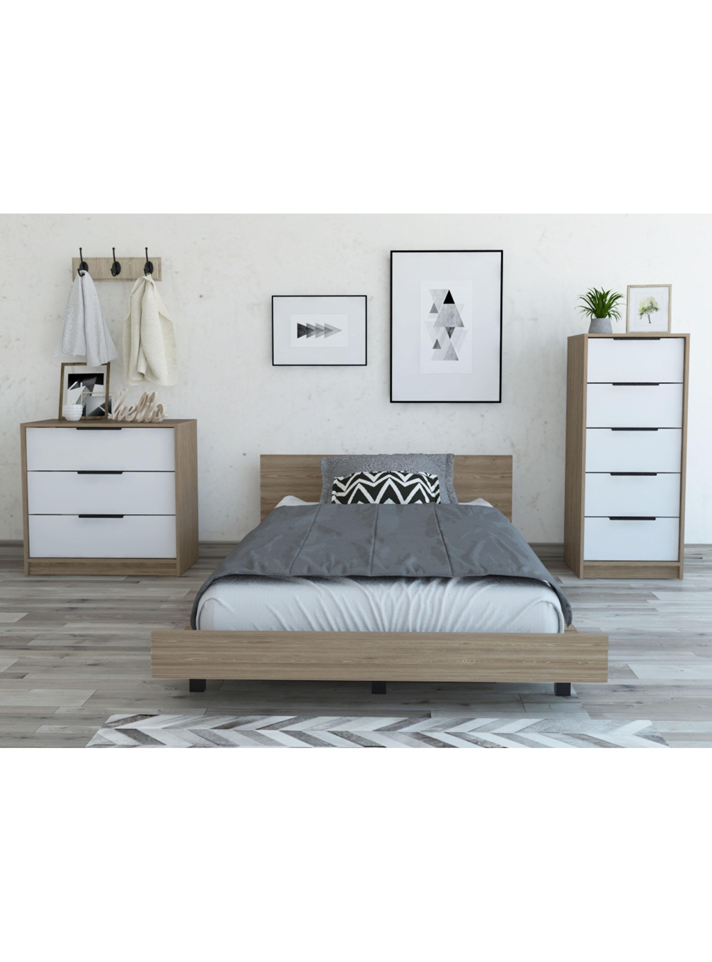 Set Base Cama 2 Plazas + 2 Cómodas Kaia Miel Y Blanco-4
