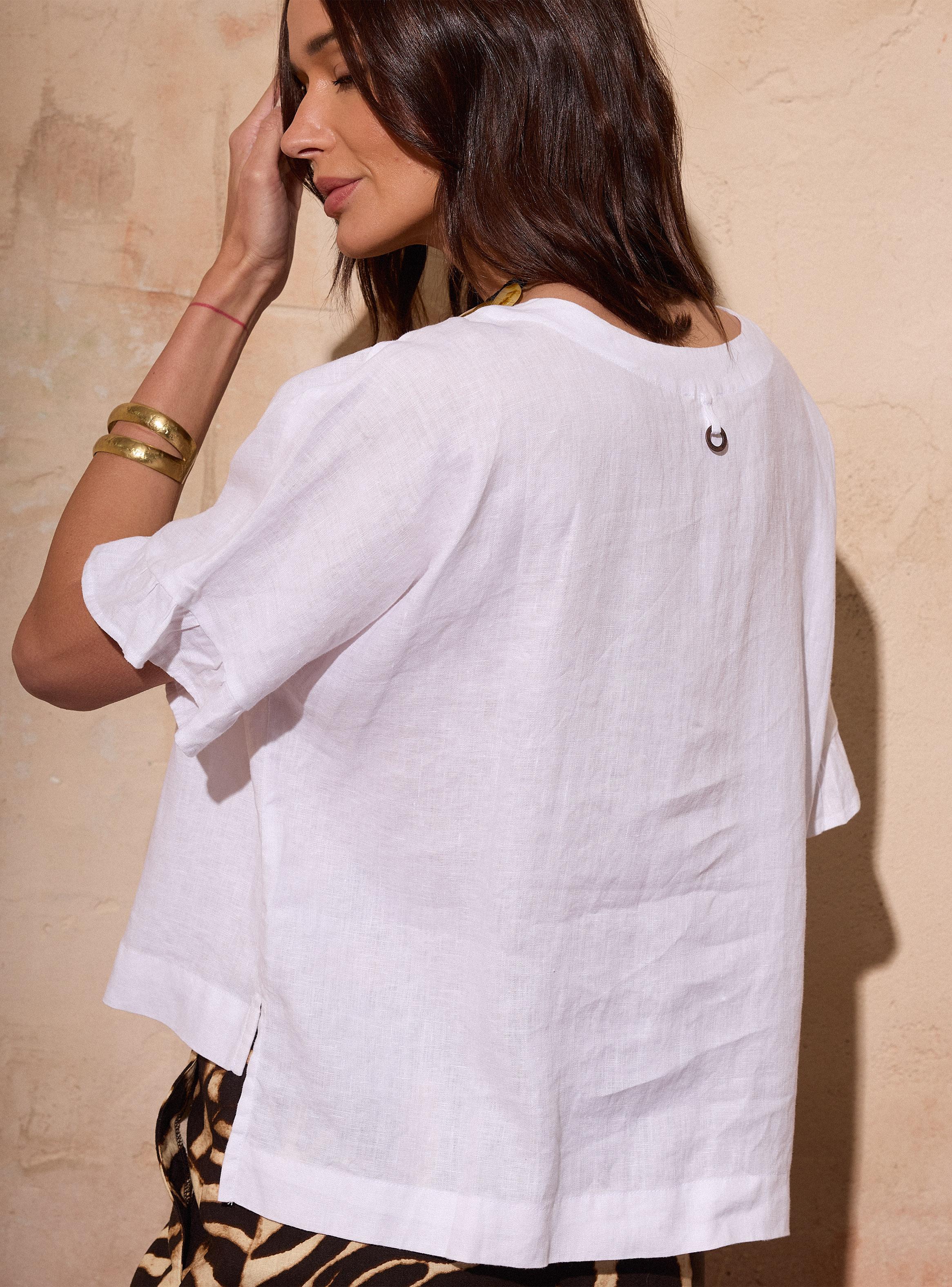 Blusa Botones y Vuelos en Manga Lino-3