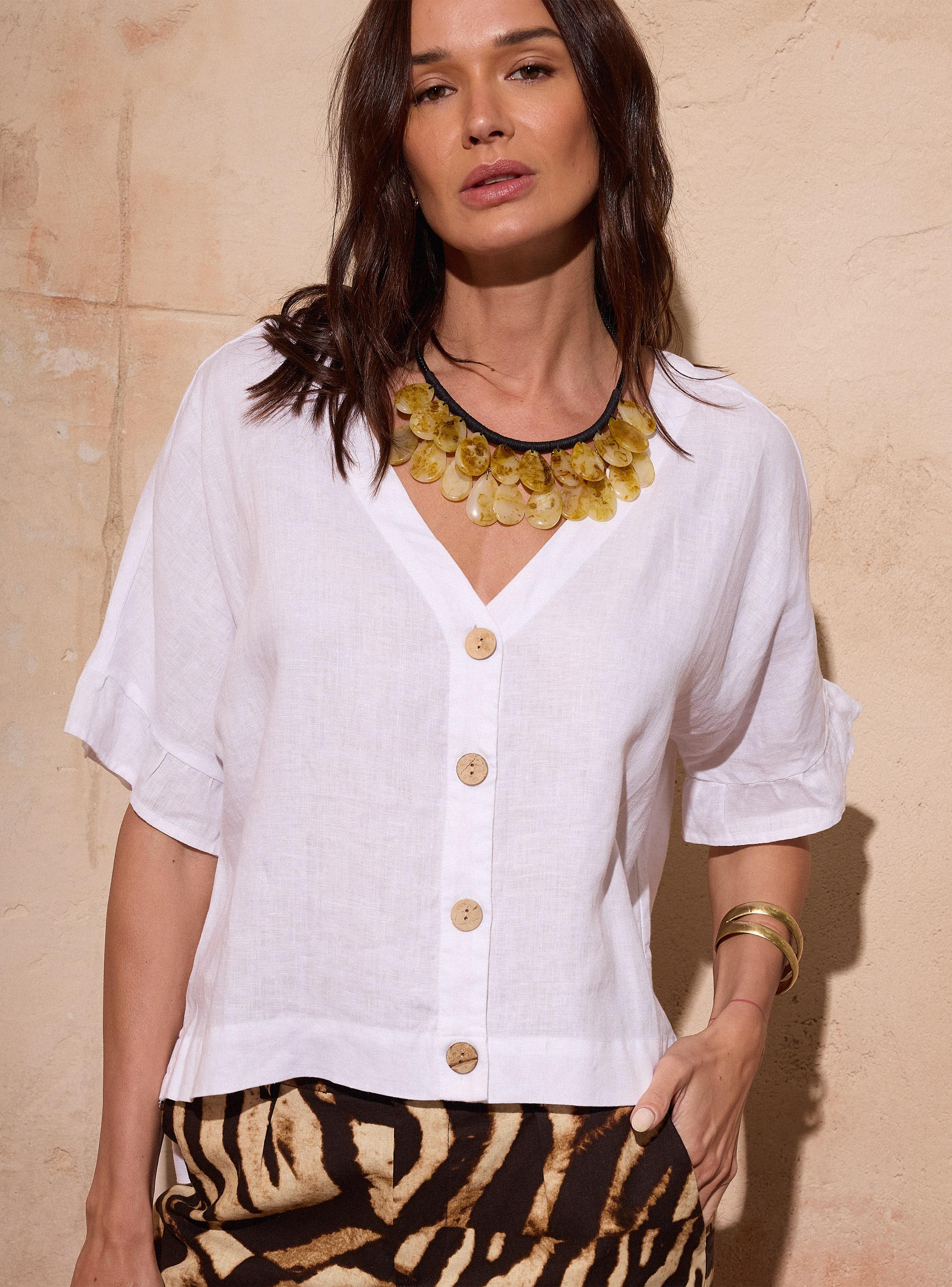 Blusa Botones y Vuelos en Manga Lino-2