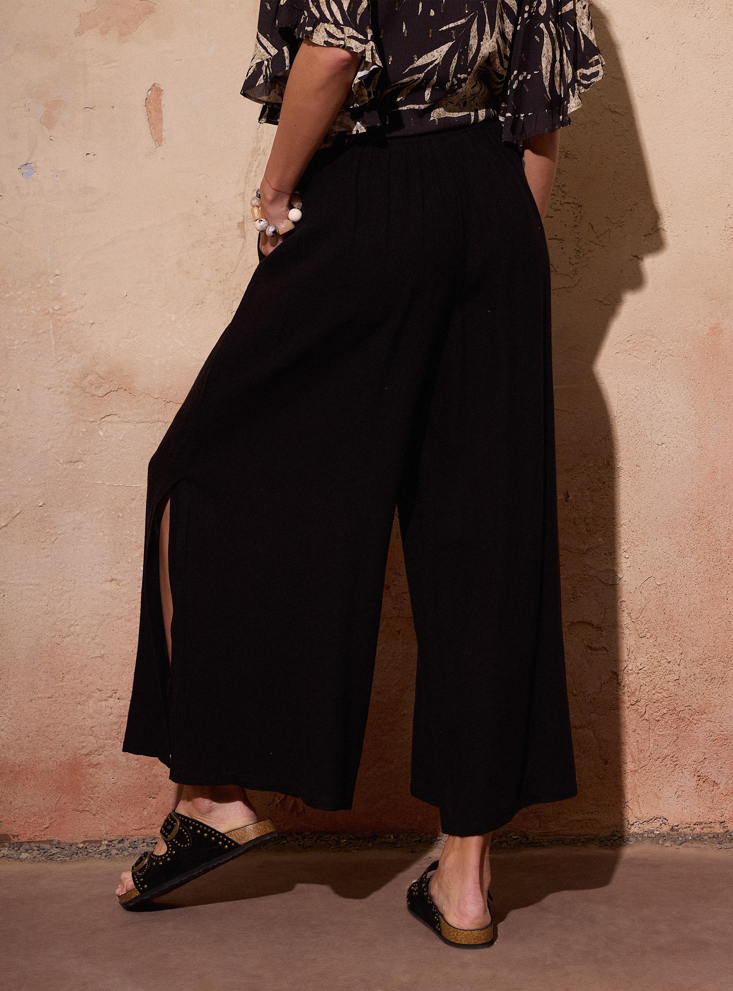 Pantalón Ancho Color con Lino-1