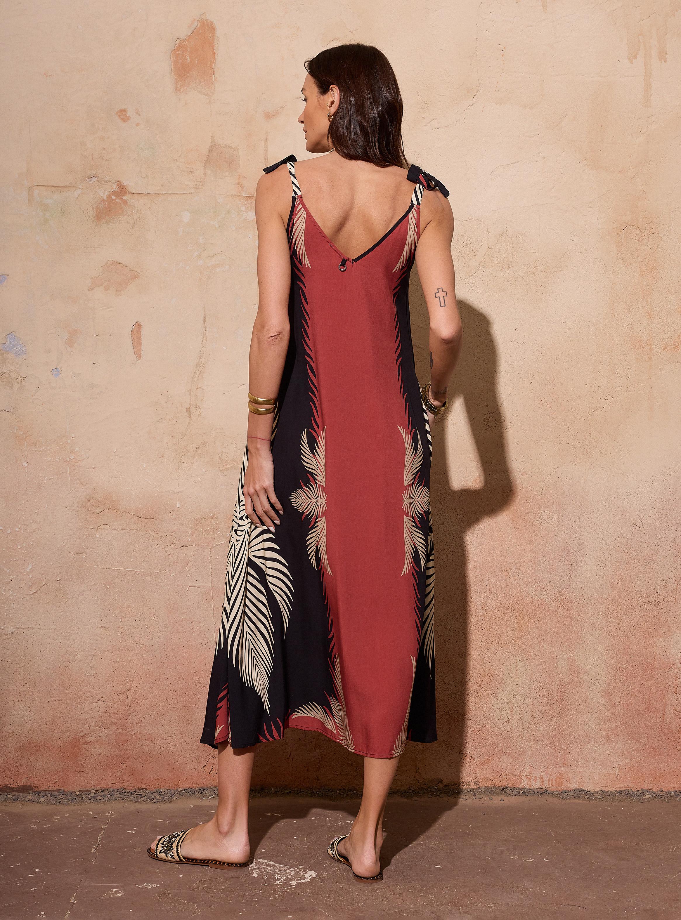 Vestido Ancho Full Print Tirantes Anudados-5