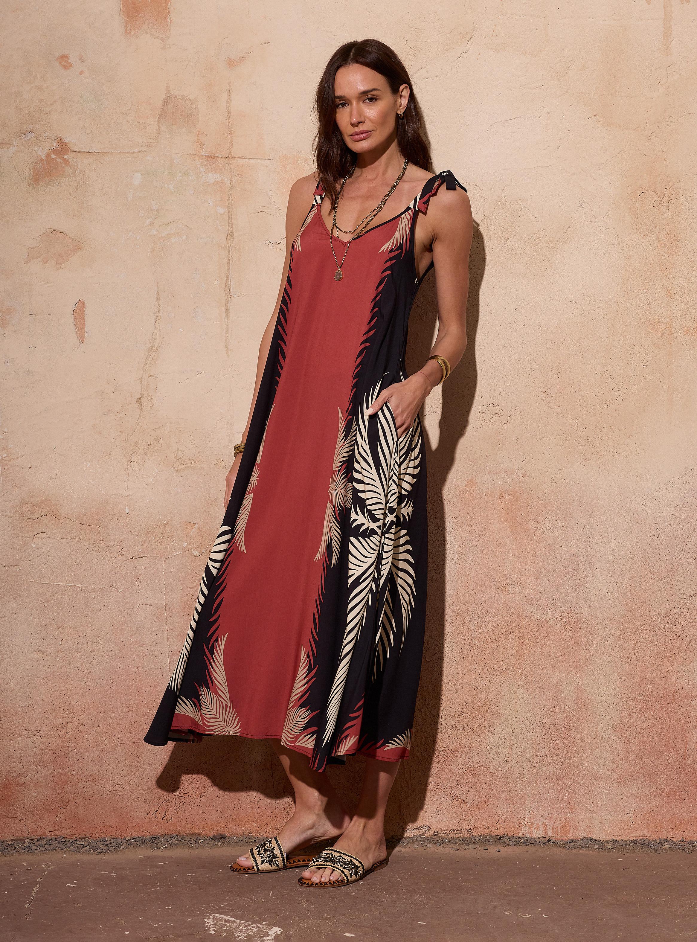 Vestido Ancho Full Print Tirantes Anudados-4