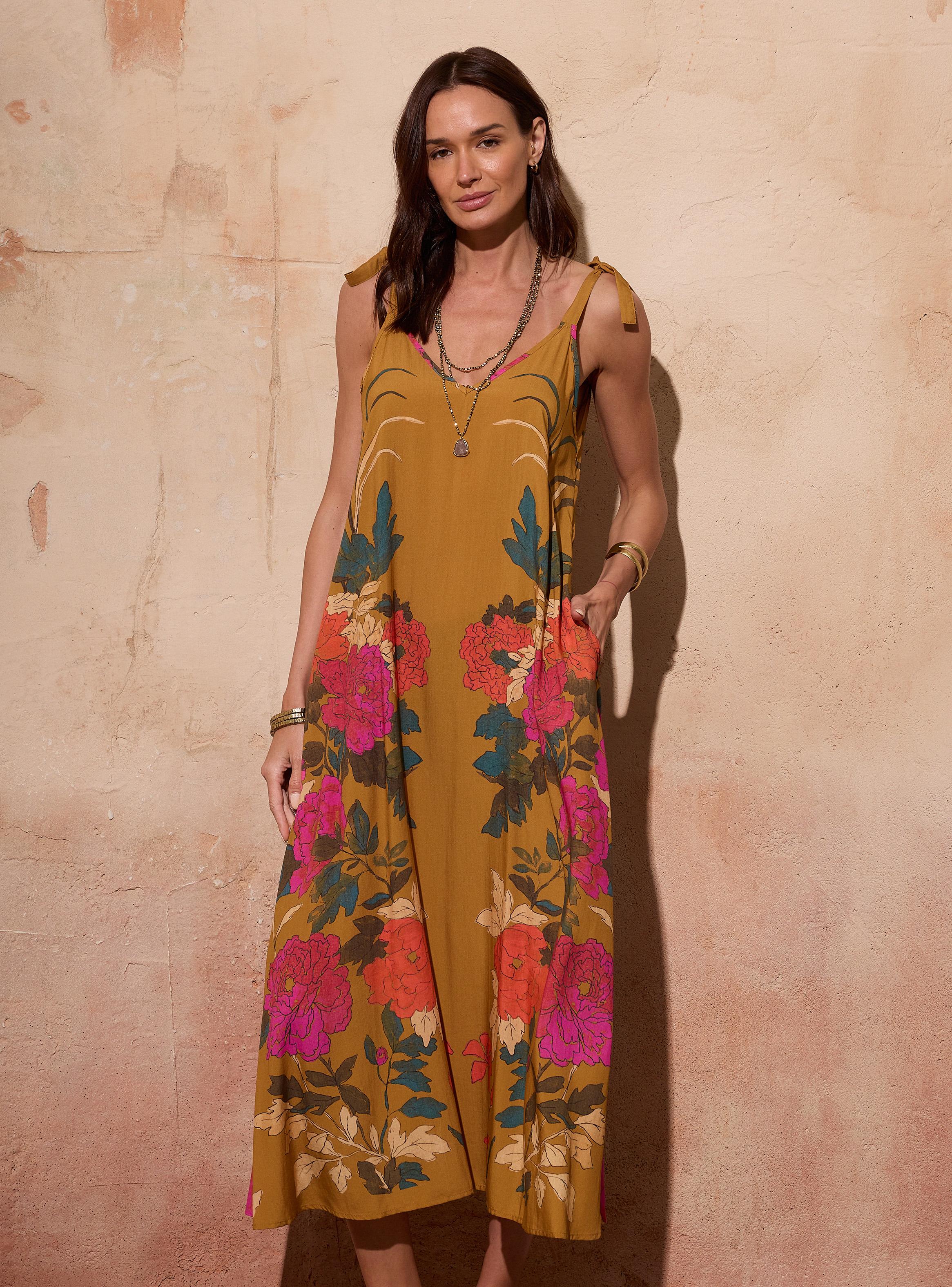 Vestido Ancho Full Print Tirantes Anudados-0