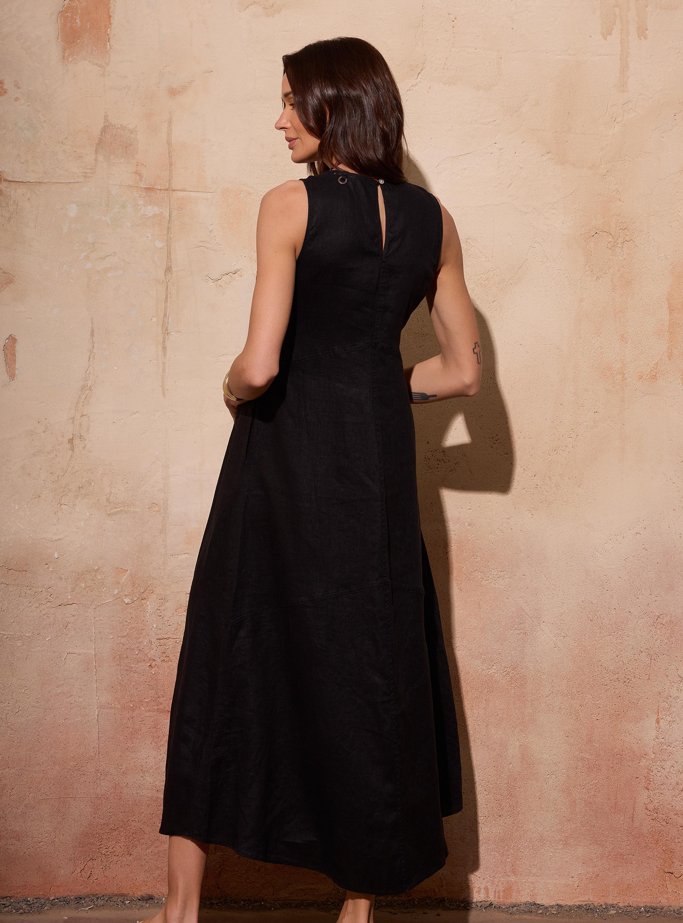 Vestido Lino Costuras Color-1