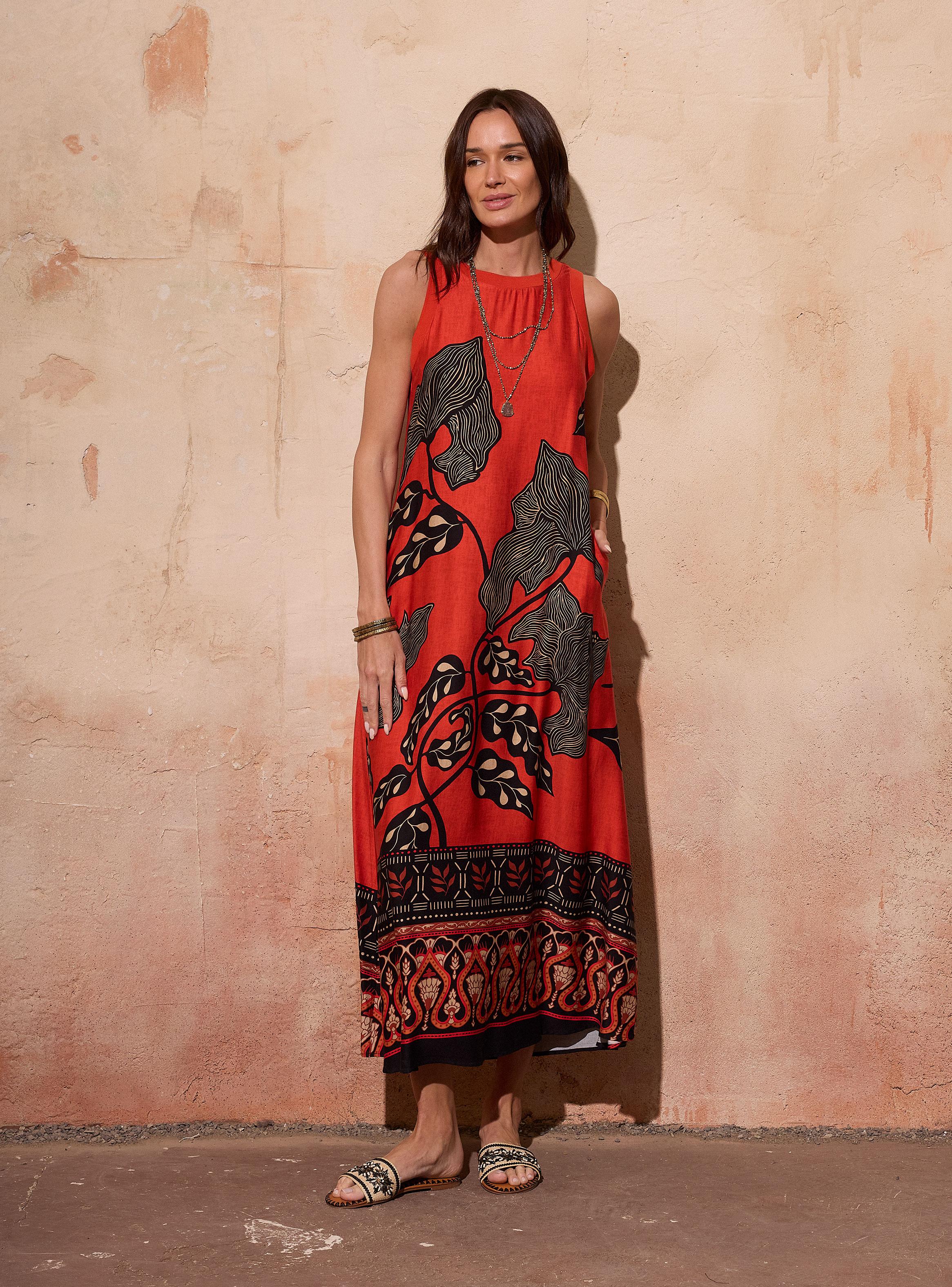 Vestido Satinado Full Print Cuello Tejido-4