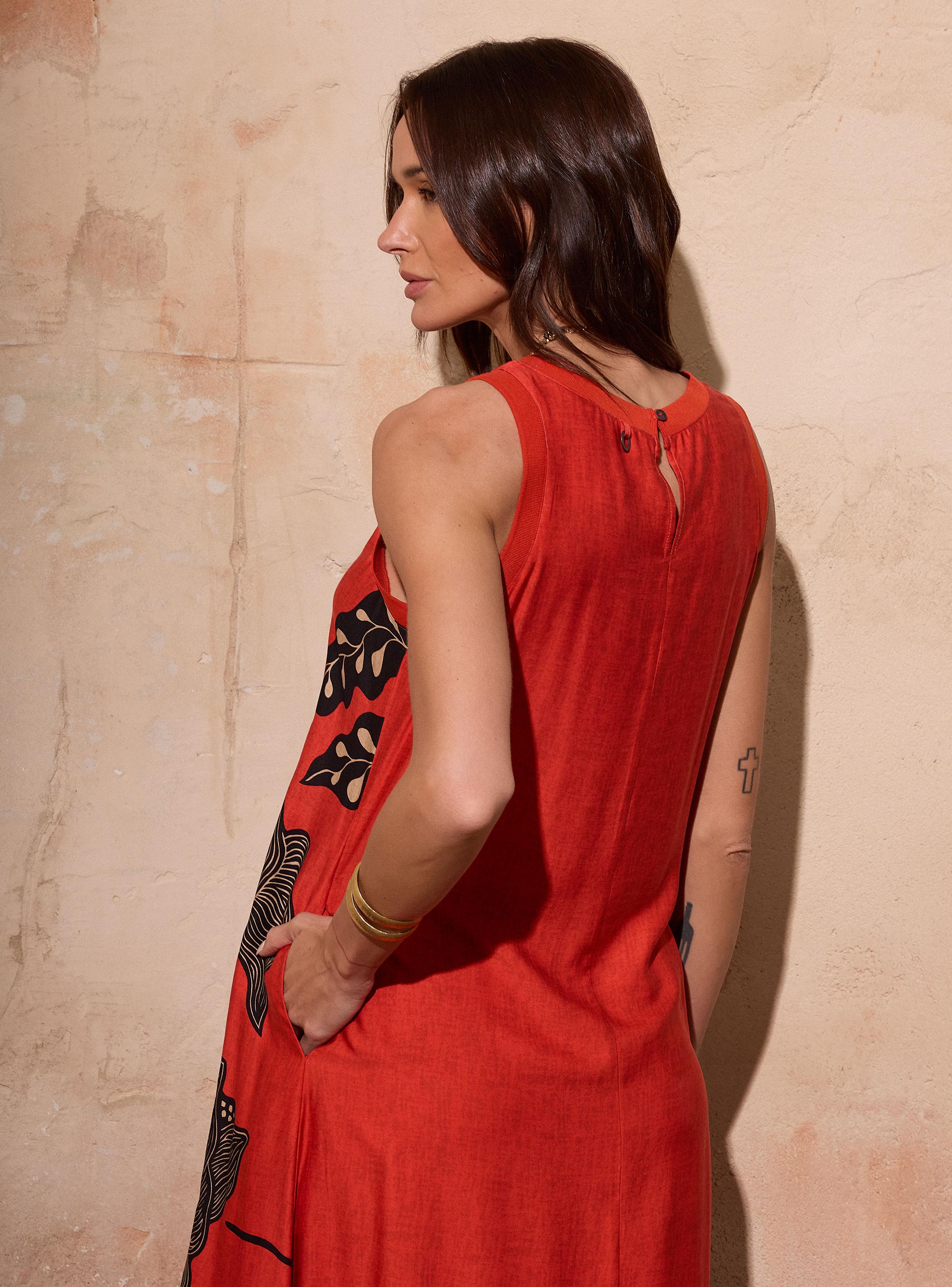 Vestido Satinado Full Print Cuello Tejido-3
