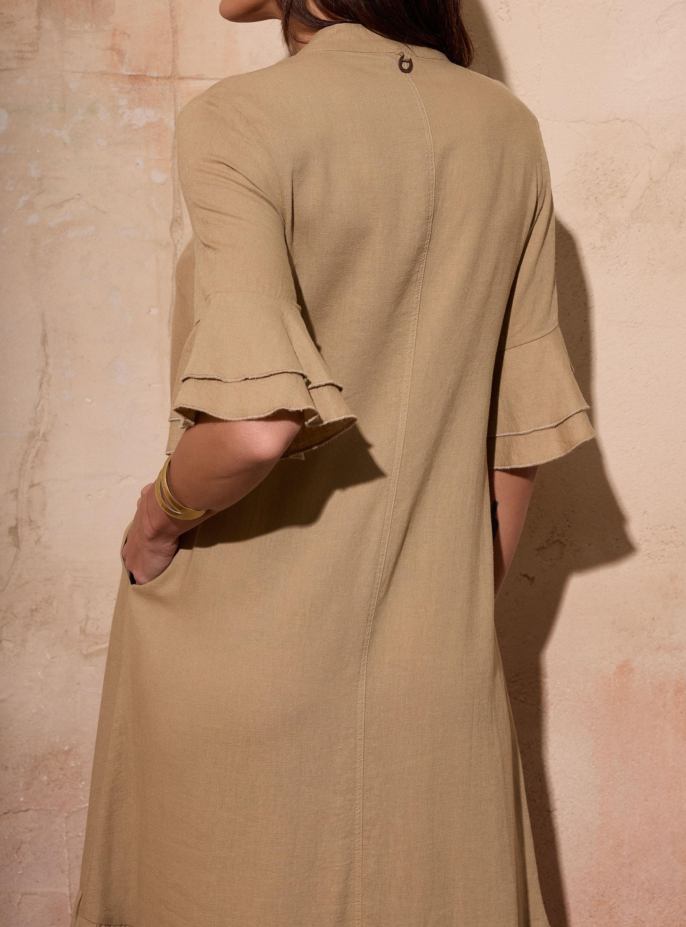 Vestido Abotonado Vuelos con Lino-3