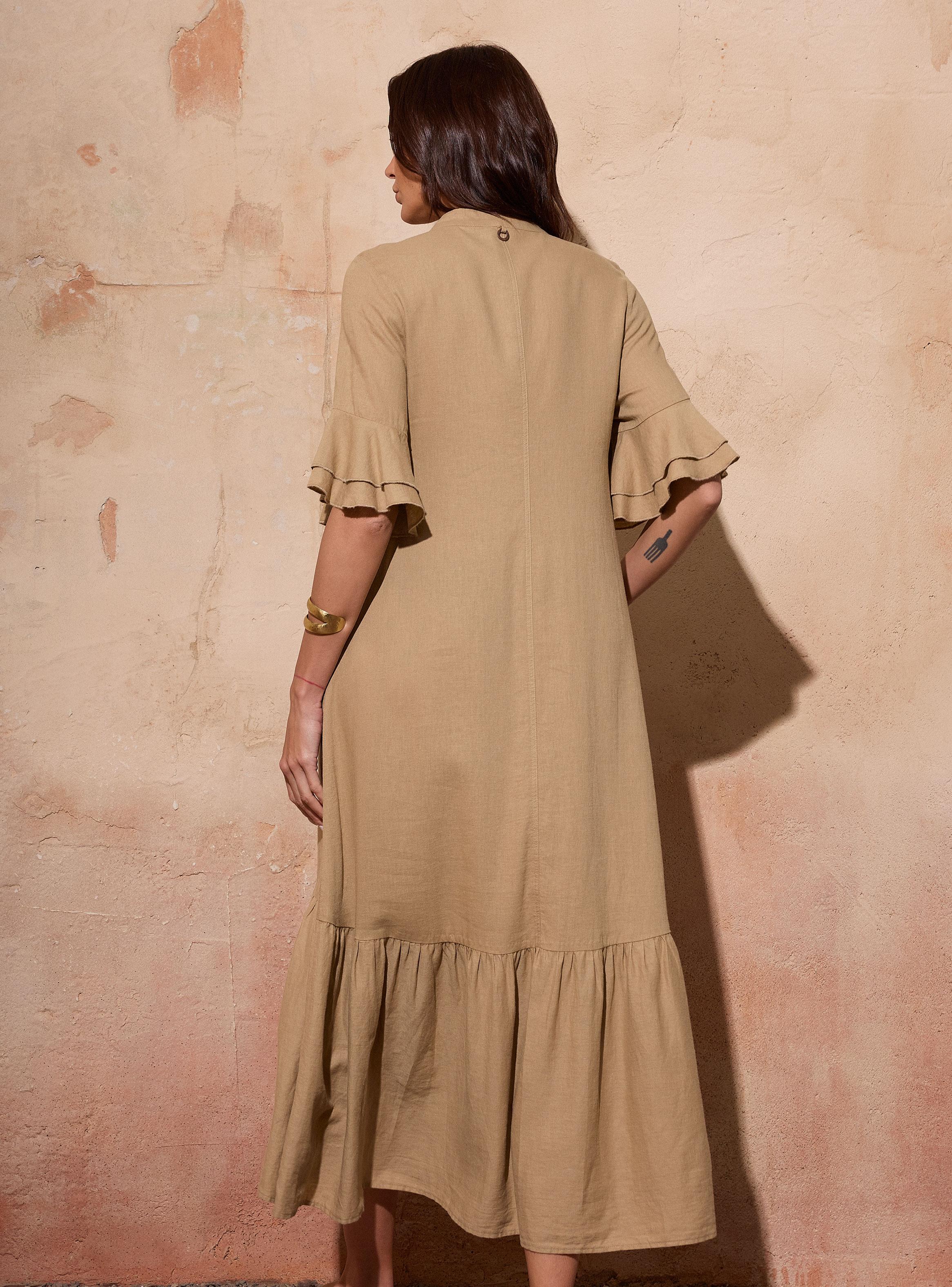 Vestido Abotonado Vuelos con Lino-1