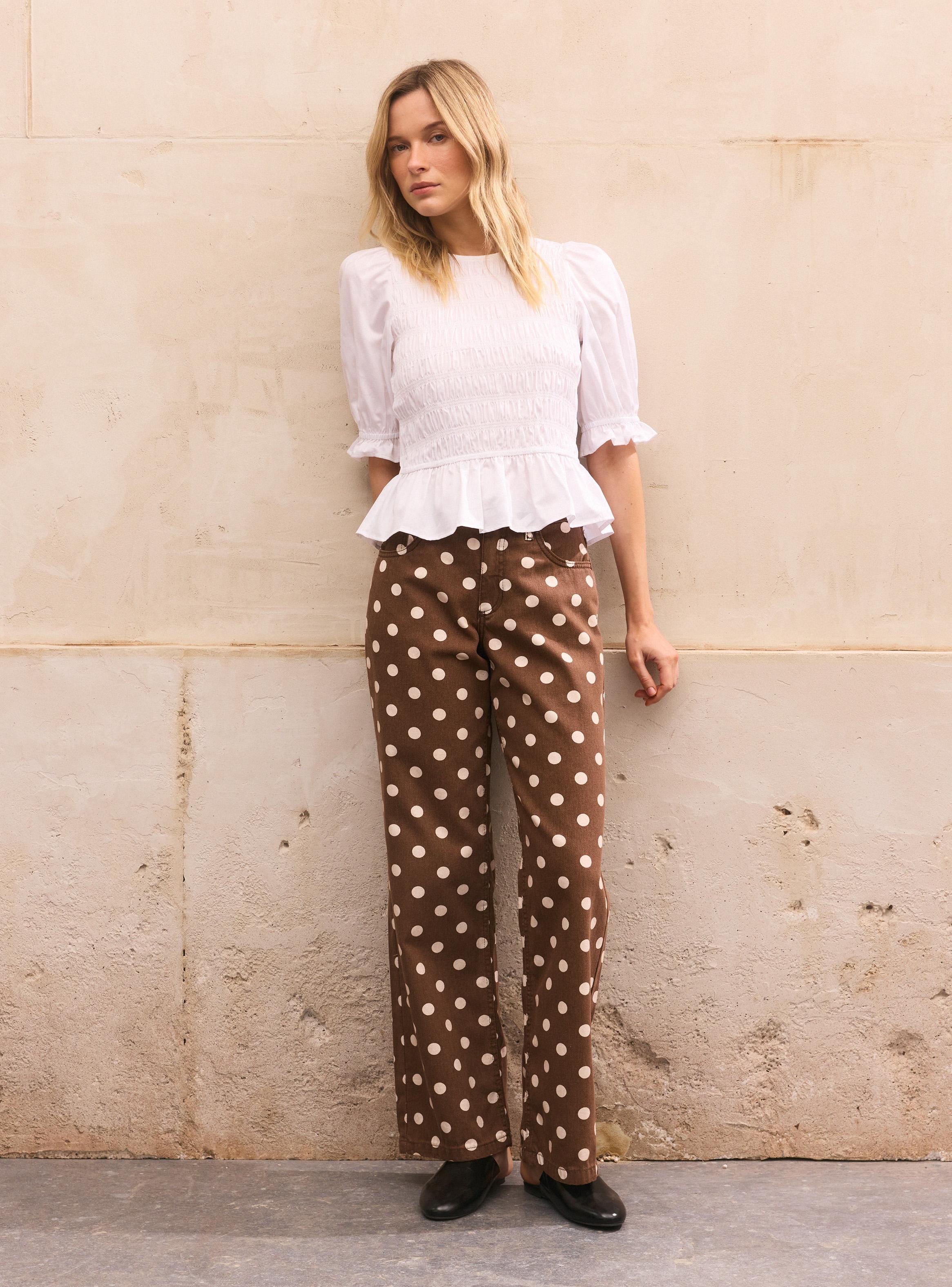 Jeans Straight Tiro Medio con Lunares-4