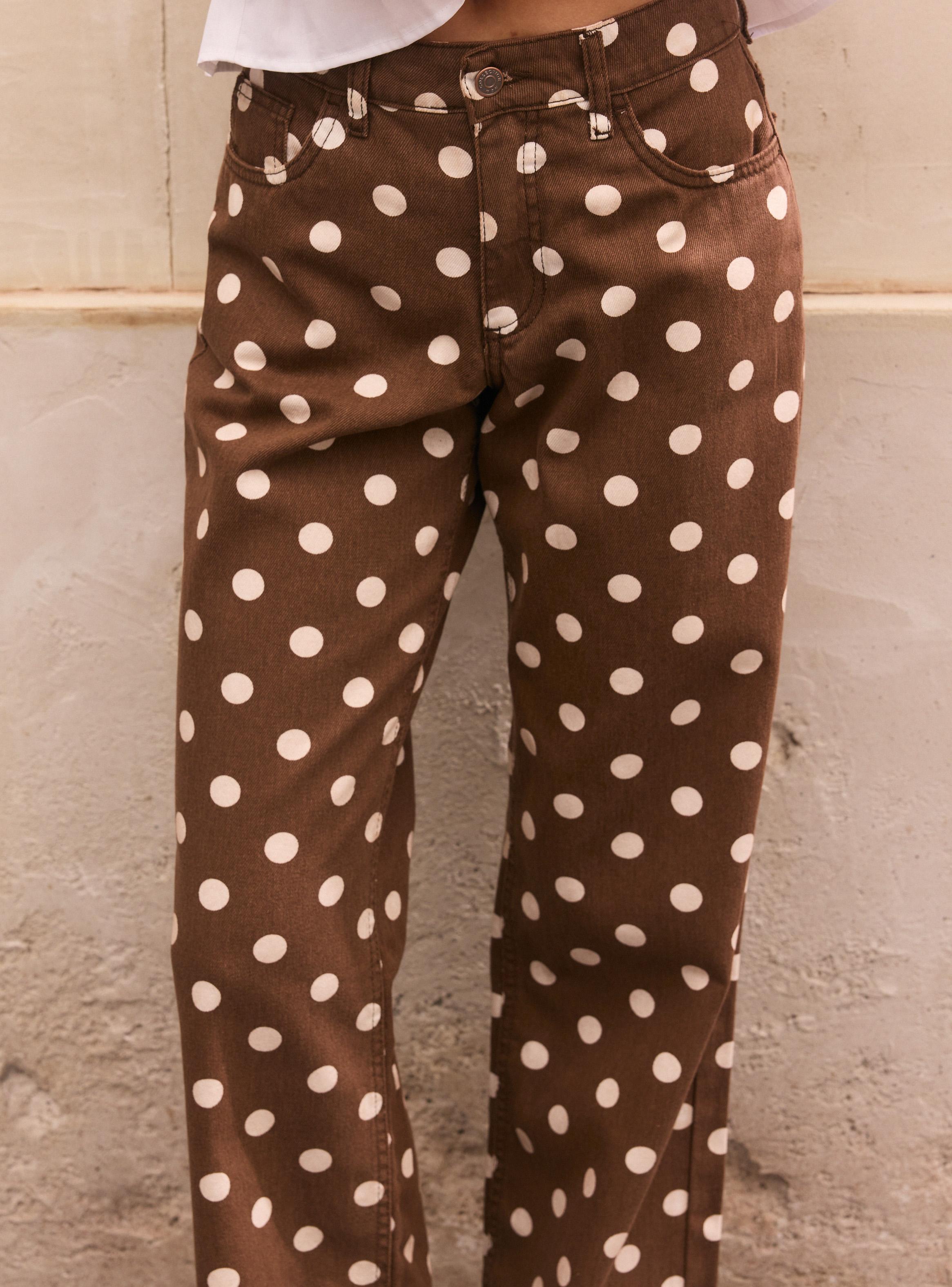 Jeans Straight Tiro Medio con Lunares-2