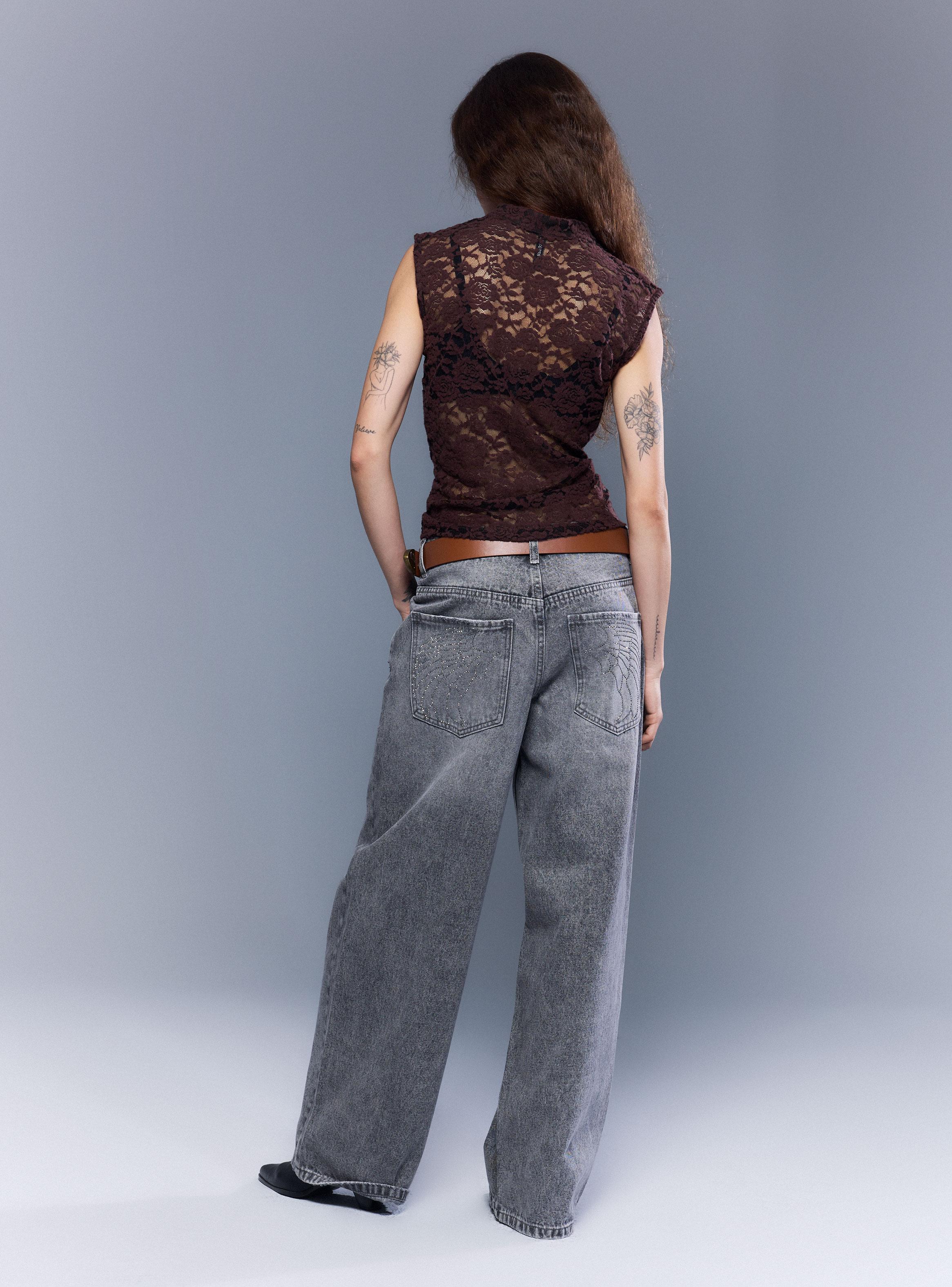 Polera Sin Manga Escote Qipao con Lazo Encaje Transparente-5