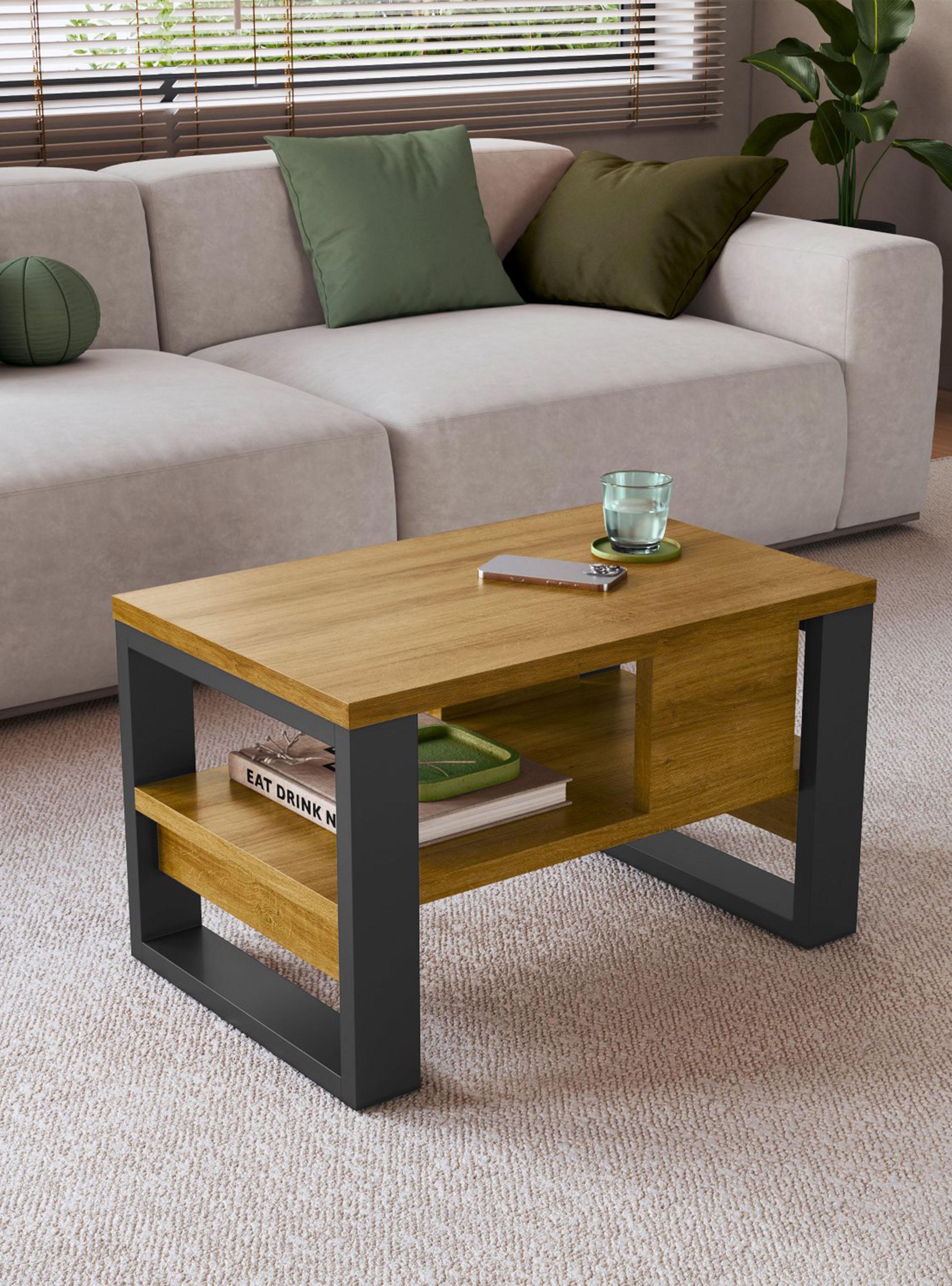 Mesa de Centro Moderna Industrial Madera Grafito-5