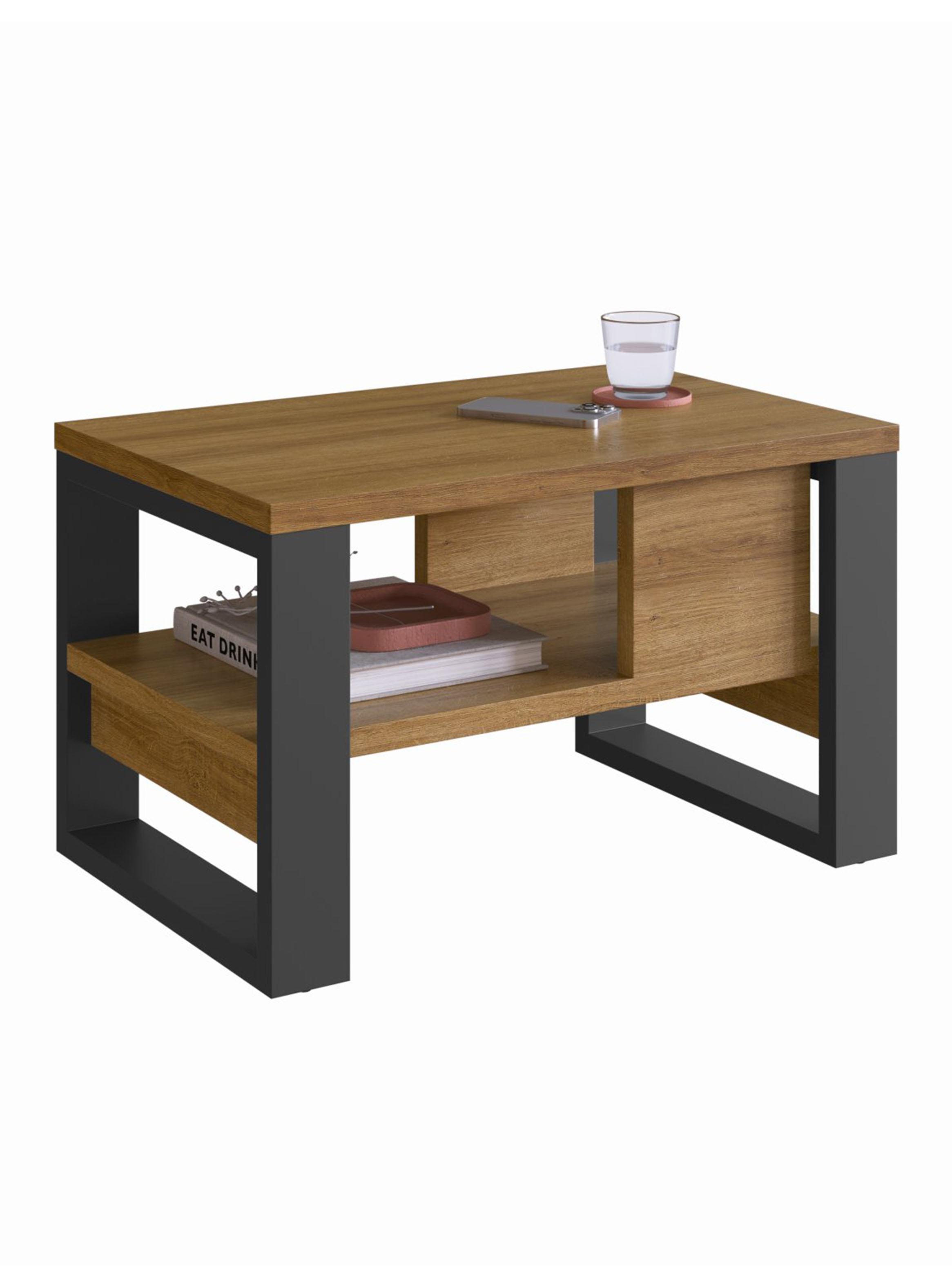 Mesa de Centro Moderna Industrial Madera Grafito-4