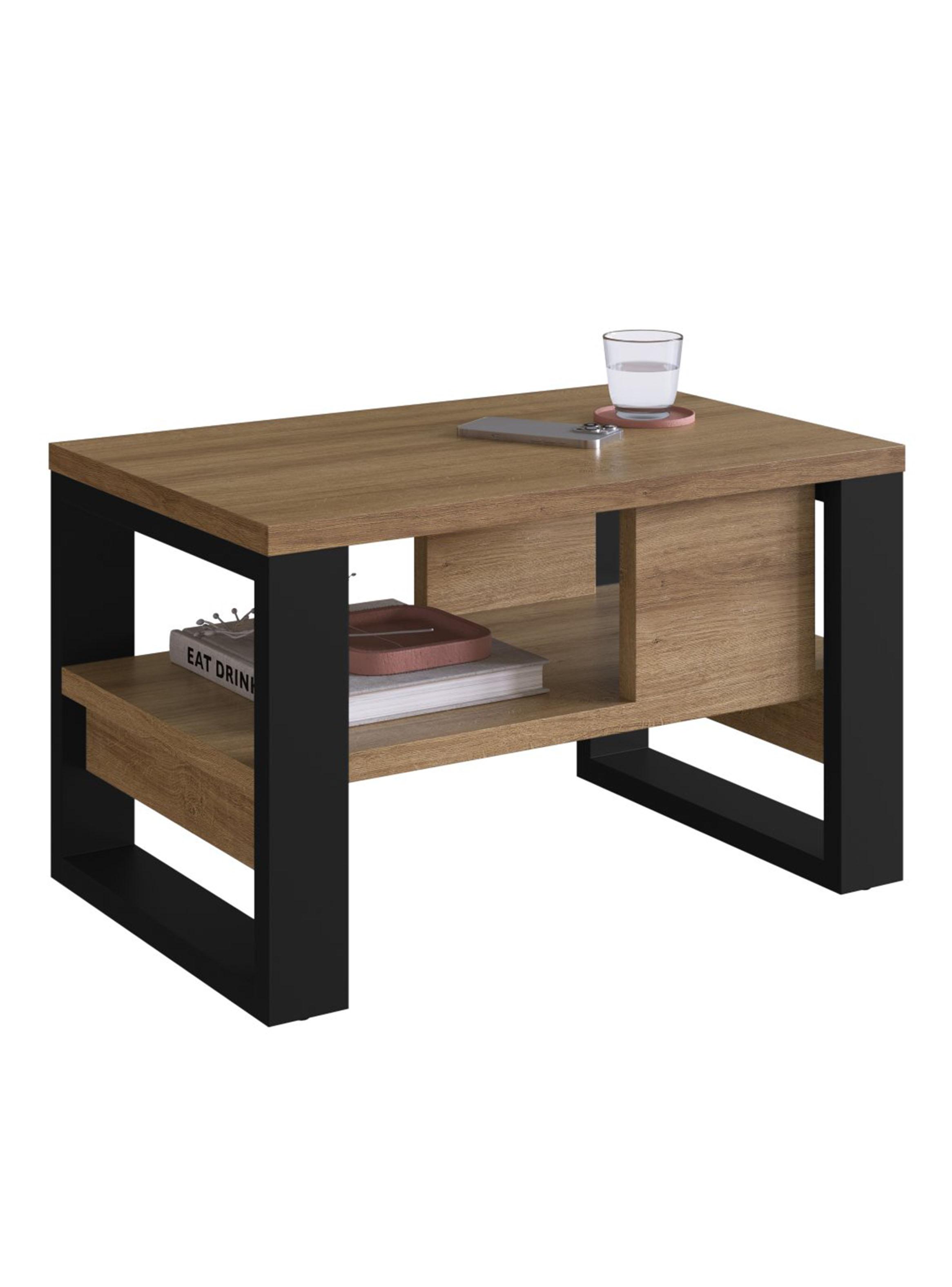 Mesa de Centro Moderna Industrial Madera Negro-4