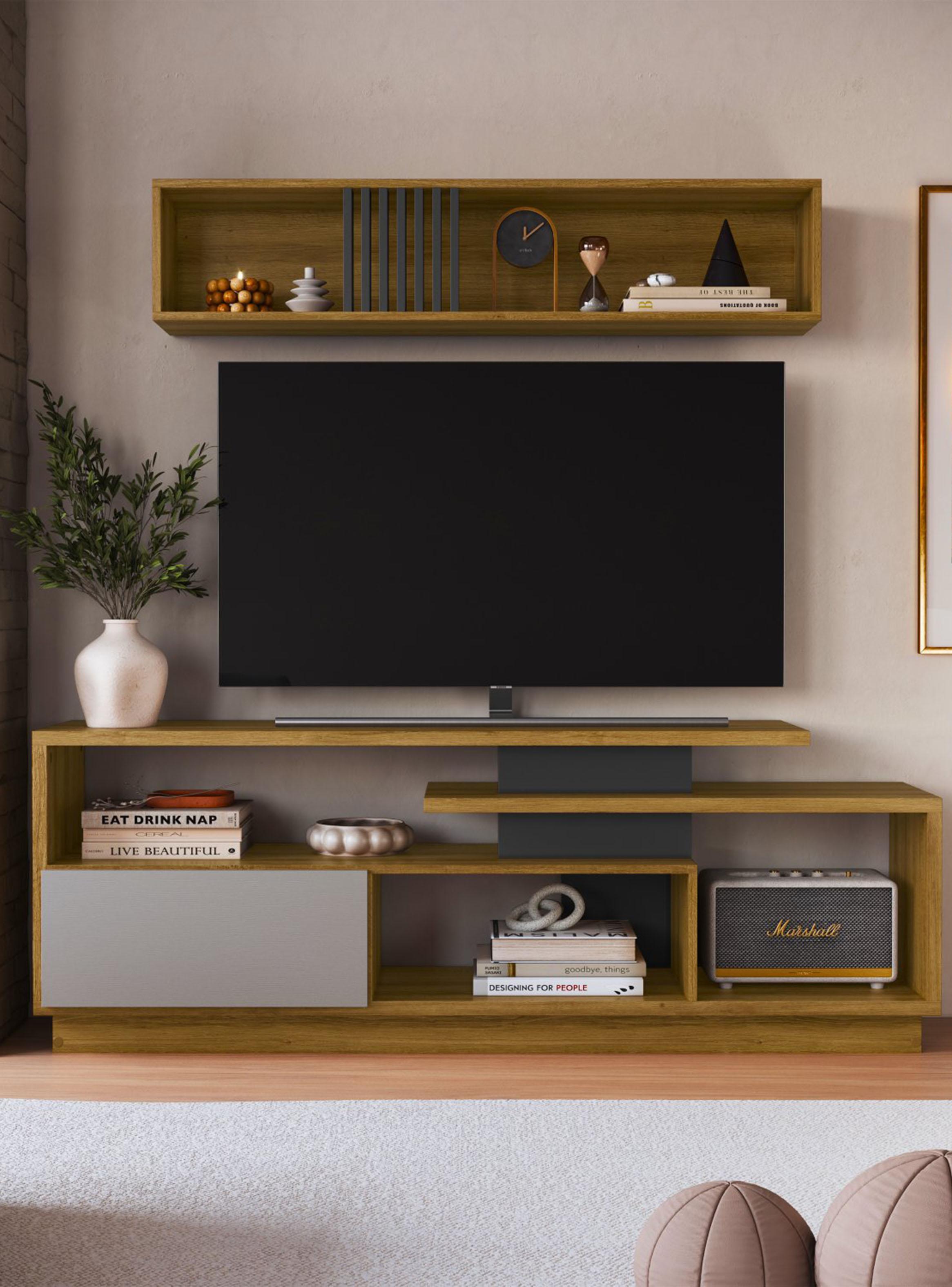 Rack TV 60'' con Repisa Aérea Miel-4