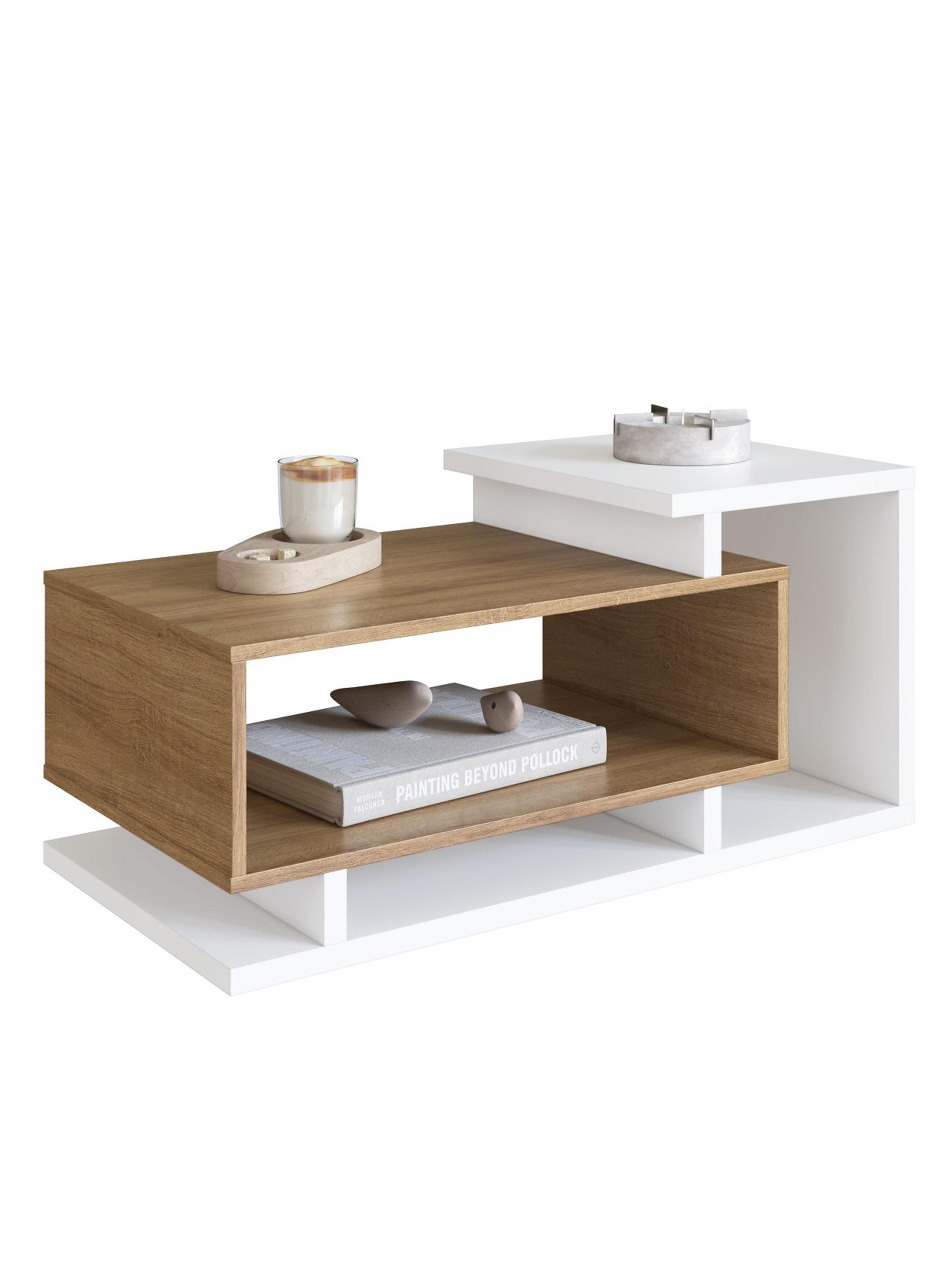 Mesa de Centro Bicolor Blanco Miel Estilo Nórdico-4