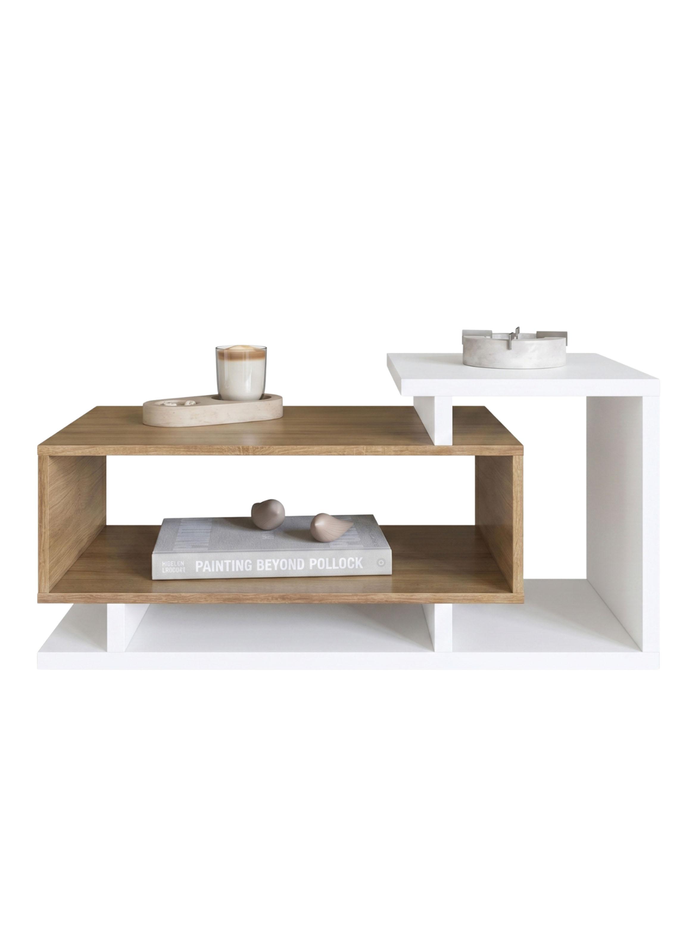 Mesa de Centro Bicolor Blanco Miel Estilo Nórdico-3