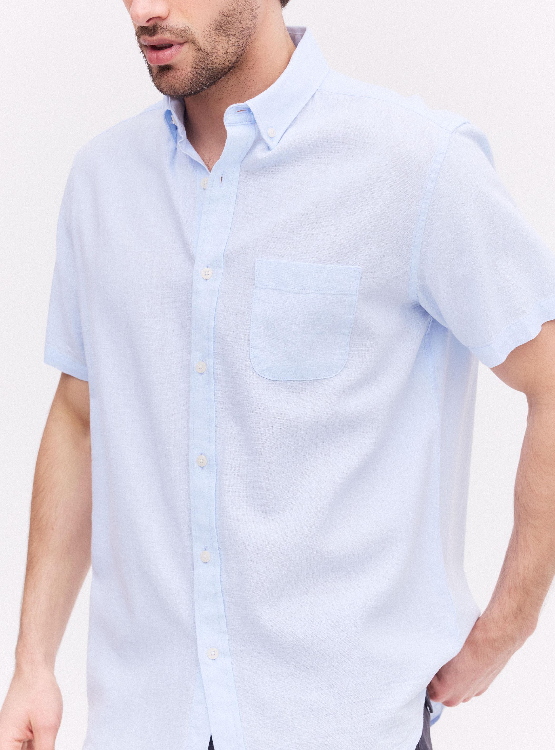 Camisa Manga Corta Lino Sólida-3