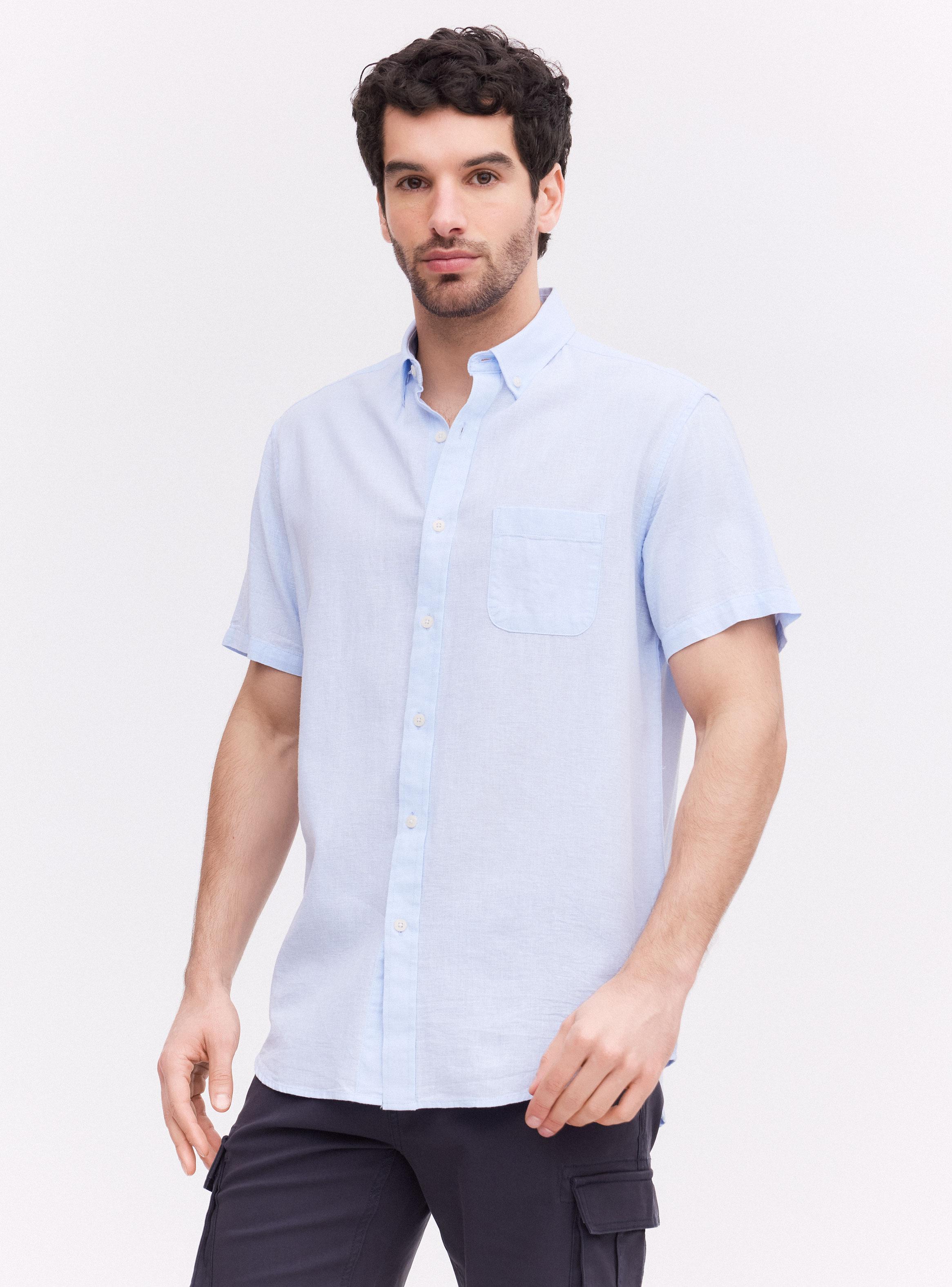 Camisa Manga Corta Lino Sólida-0