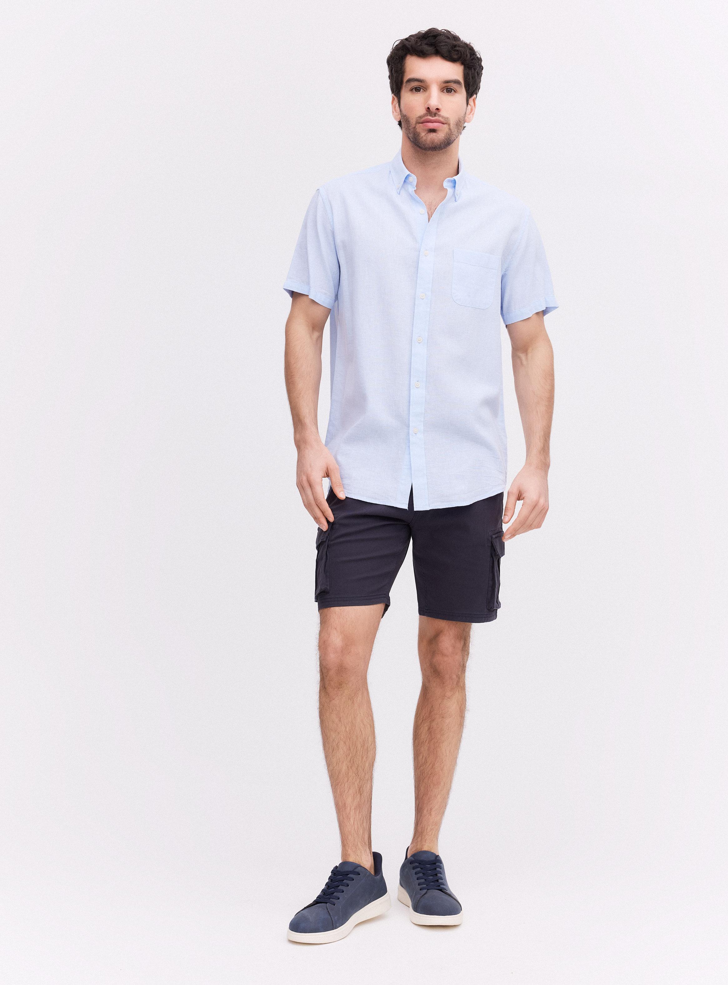 Camisa Manga Corta Lino Sólida-4