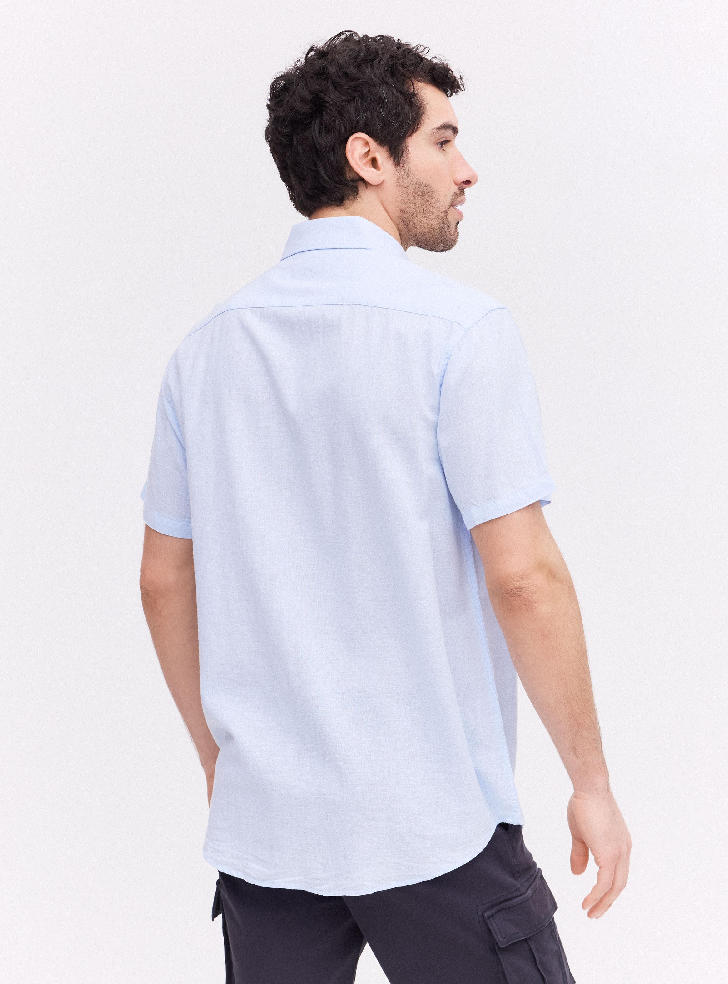 Camisa Manga Corta Lino Sólida-1