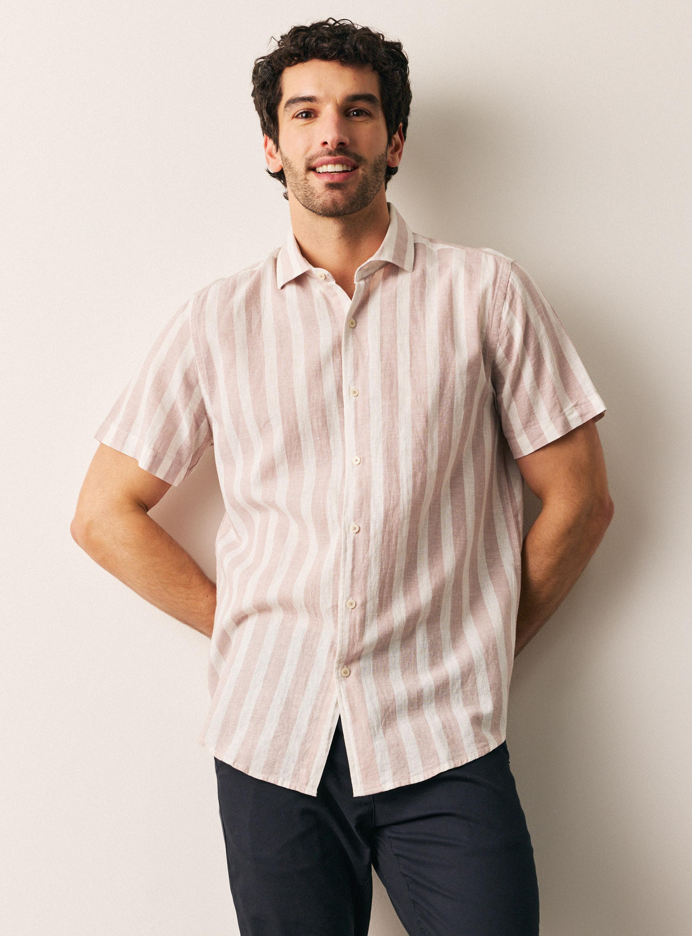 Camisa Manga Corta Lino Rayas-0