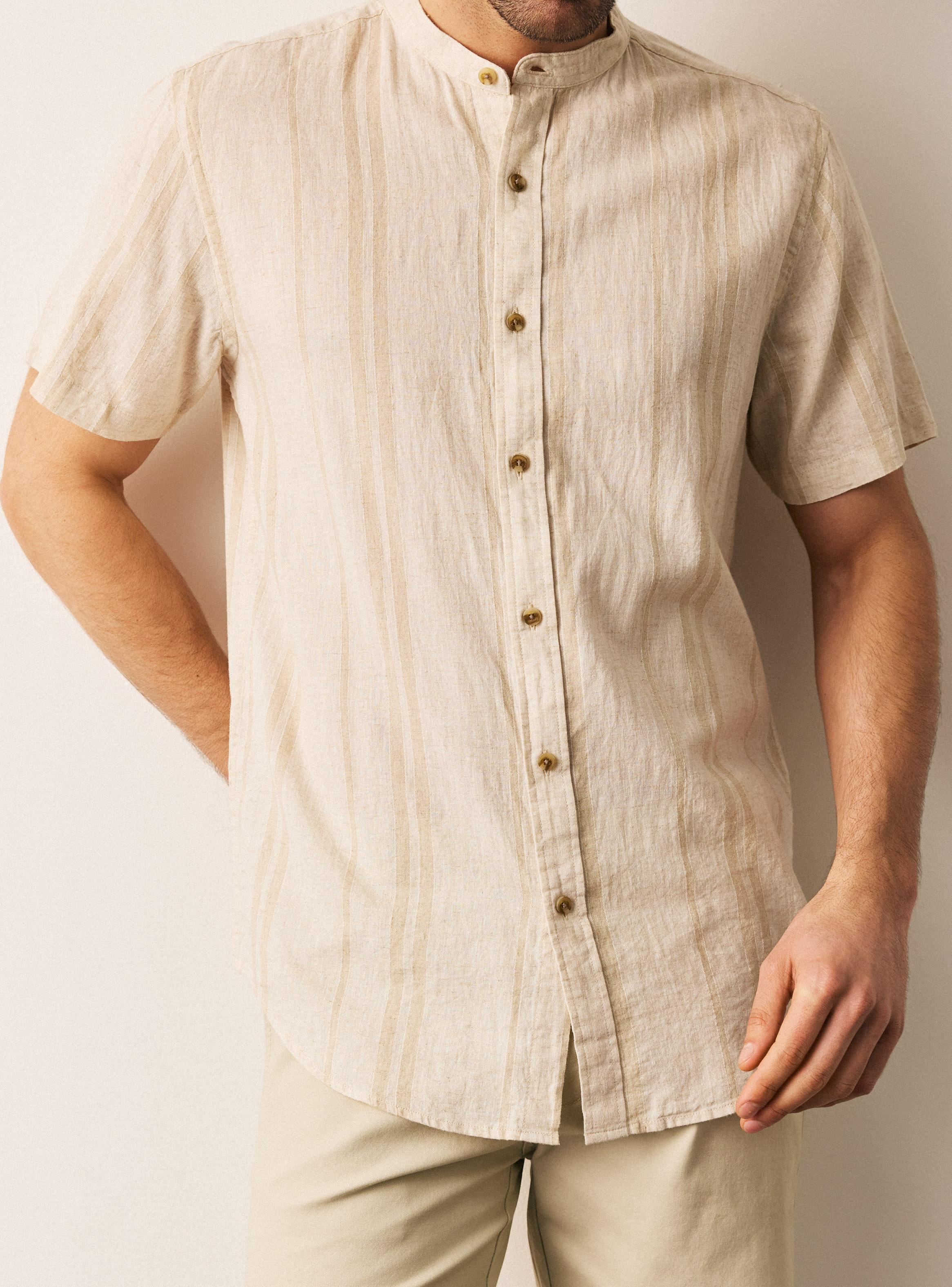 Camisa Manga Corta Rayada Textura Cuello Mao-3