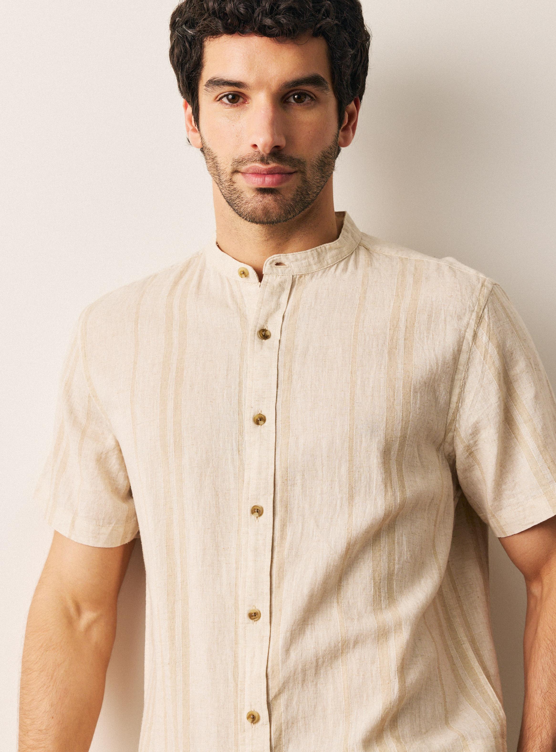Camisa Manga Corta Rayada Textura Cuello Mao-2