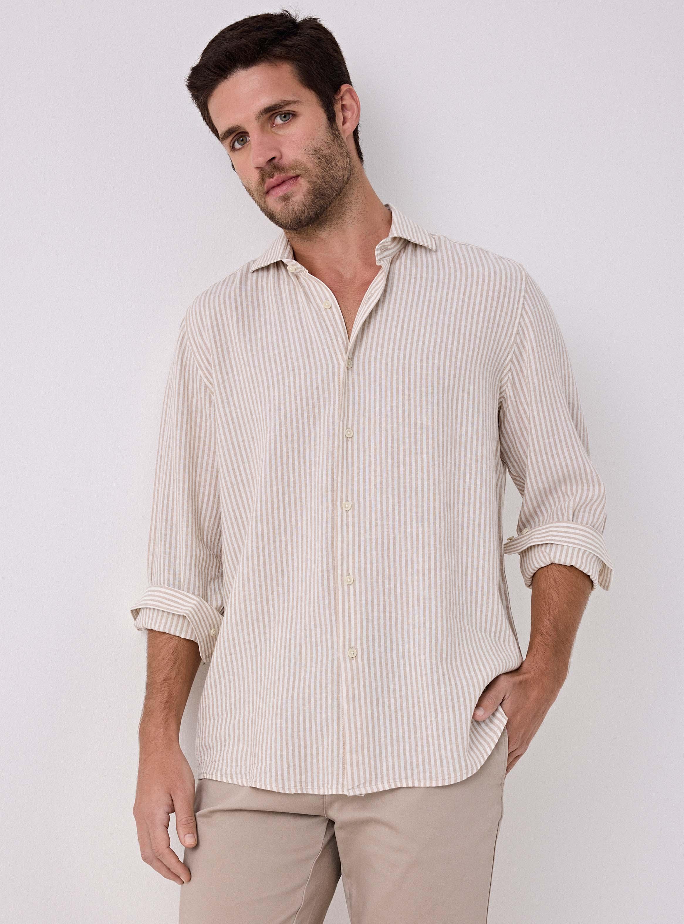 Camisa Lino Rayas-0